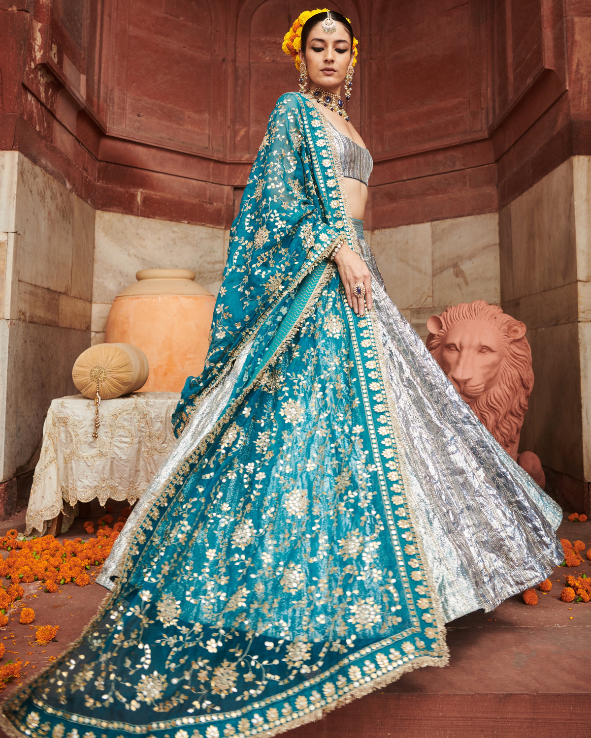 Aasmani Lampi Lehenga Set