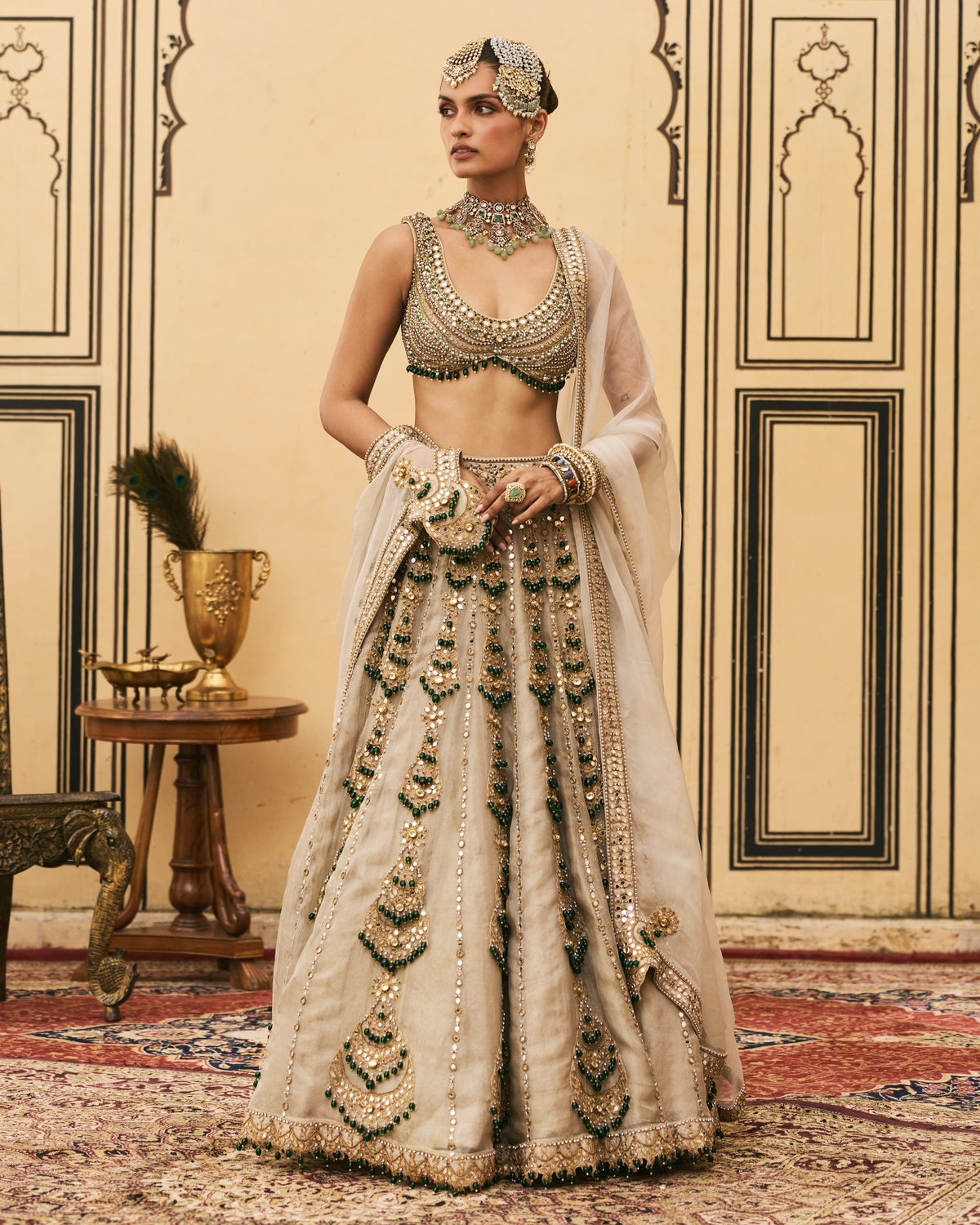 Rajat Silver Tissue Lehenga Set
