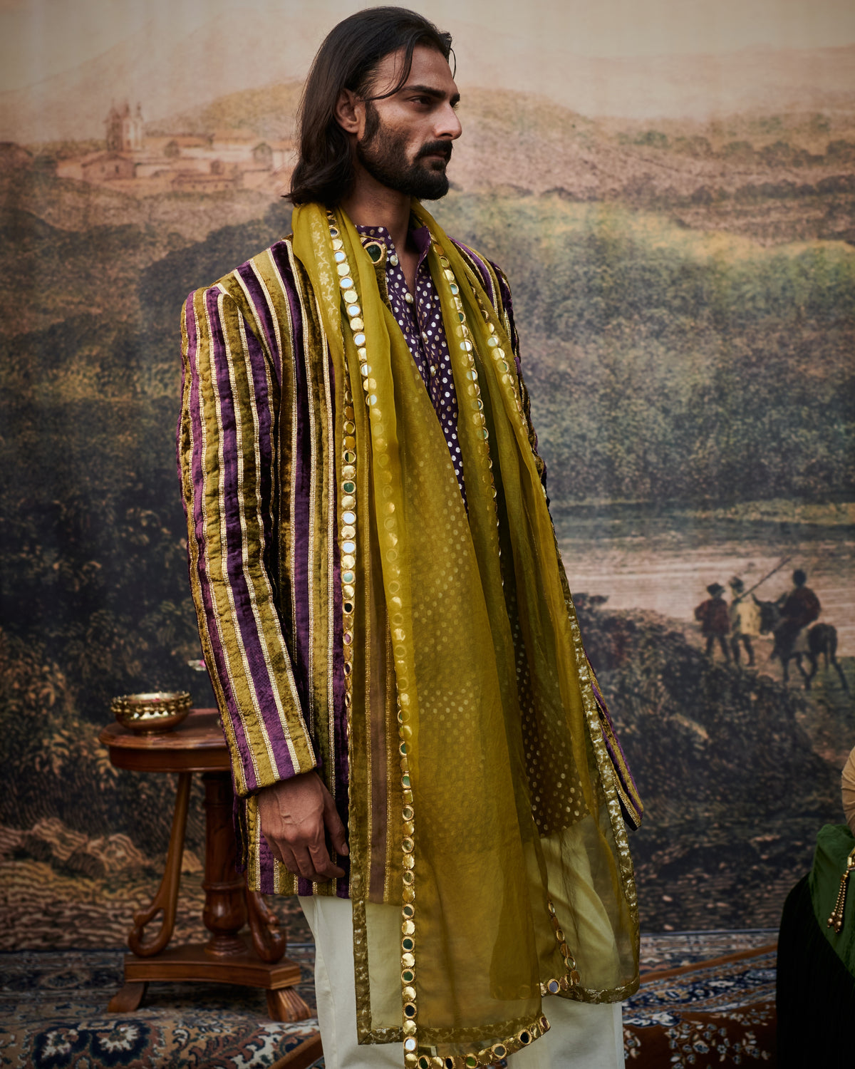 Varn-Harit Makhmal Sherwani Set