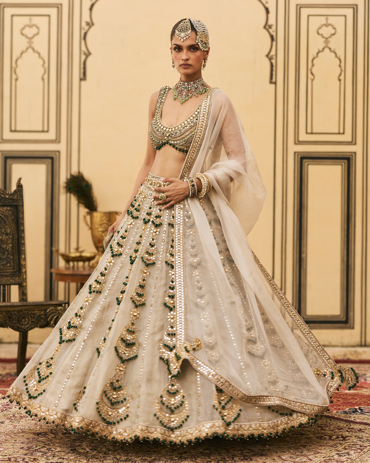 Rajat Silver Tissue Lehenga Set