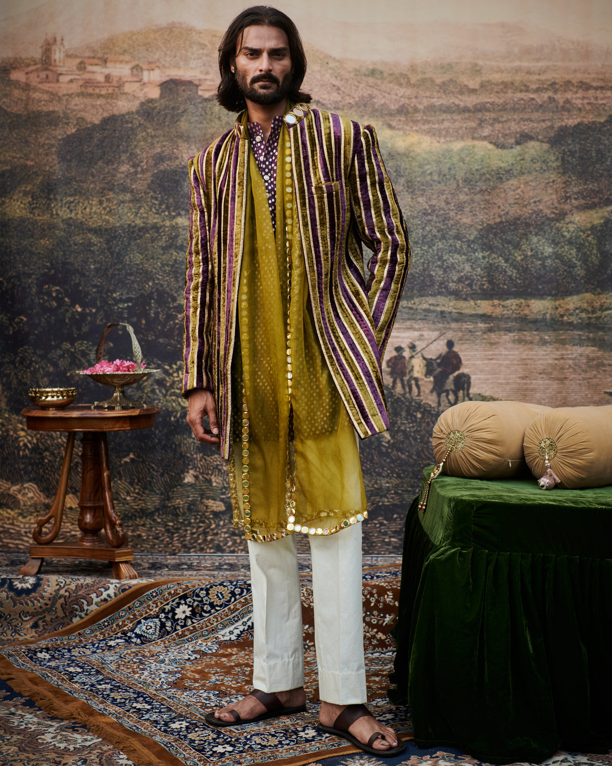 Varn-Harit Makhmal Sherwani Set