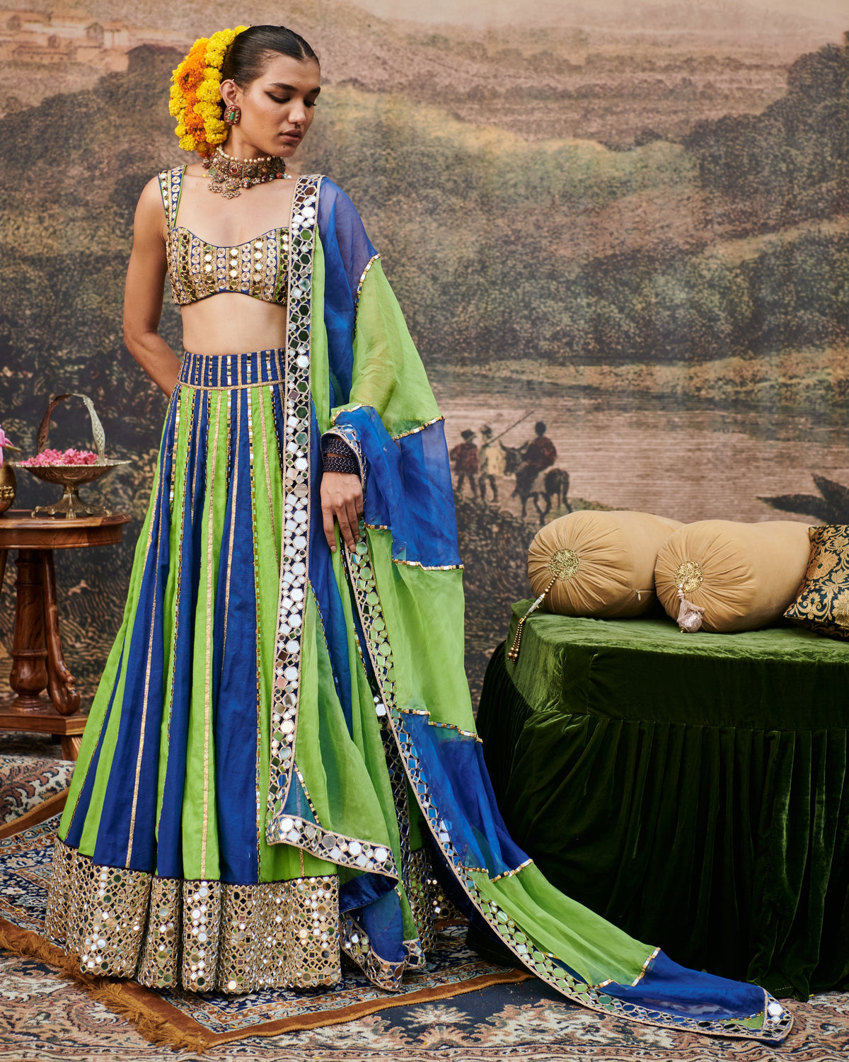 Hari Neel Lehenga Set