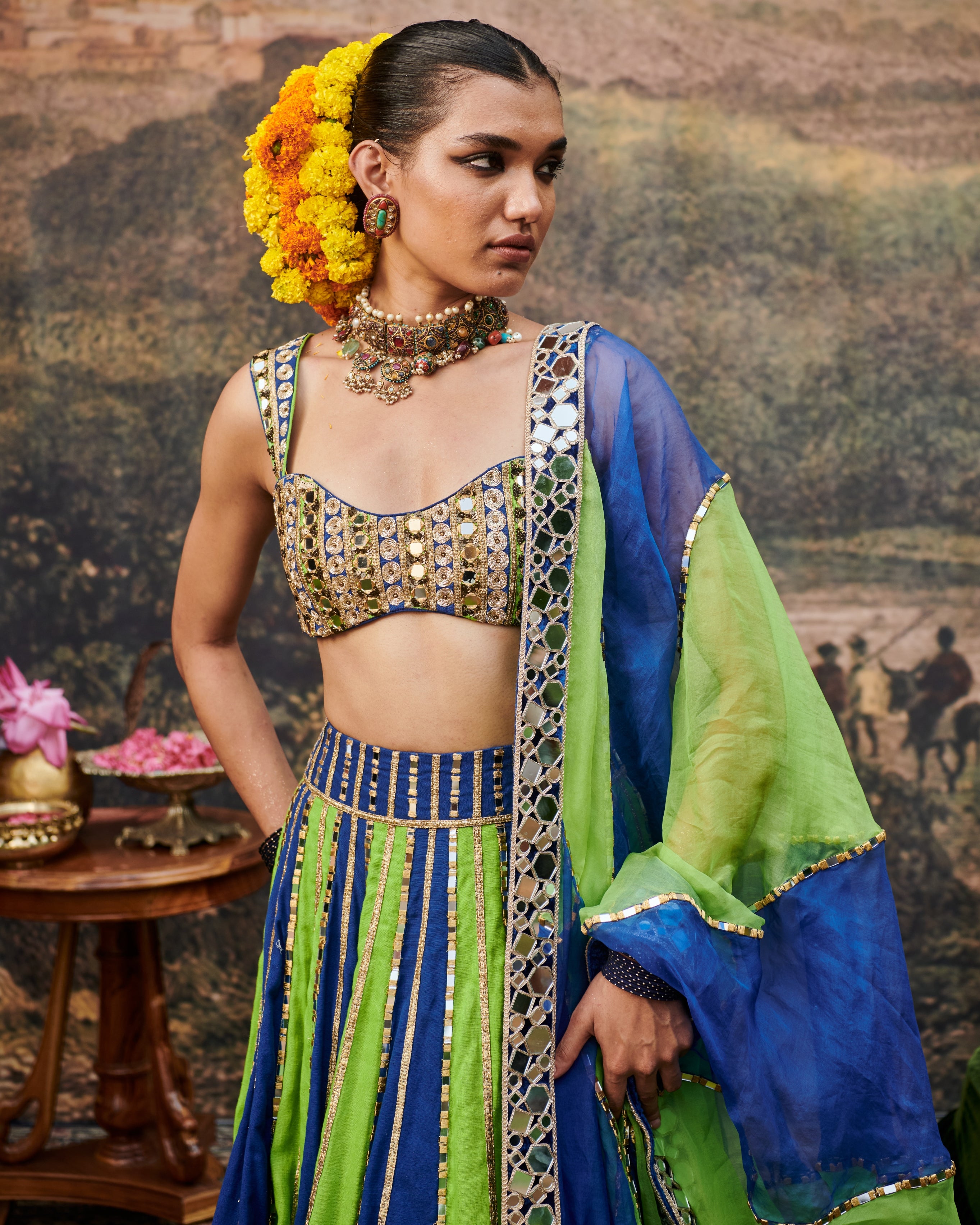 Hari Neel Lehenga Set