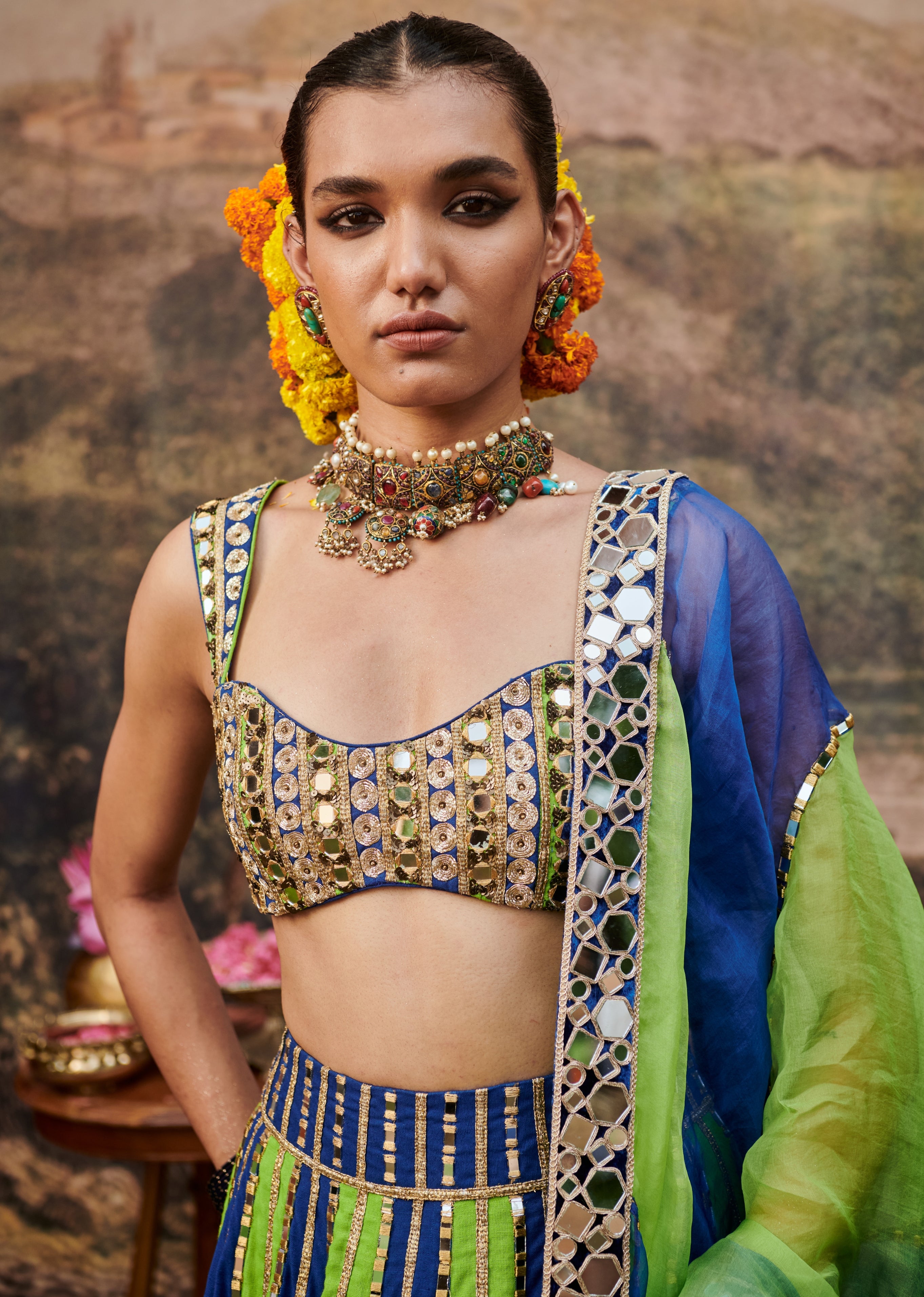 Hari Neel Lehenga Set