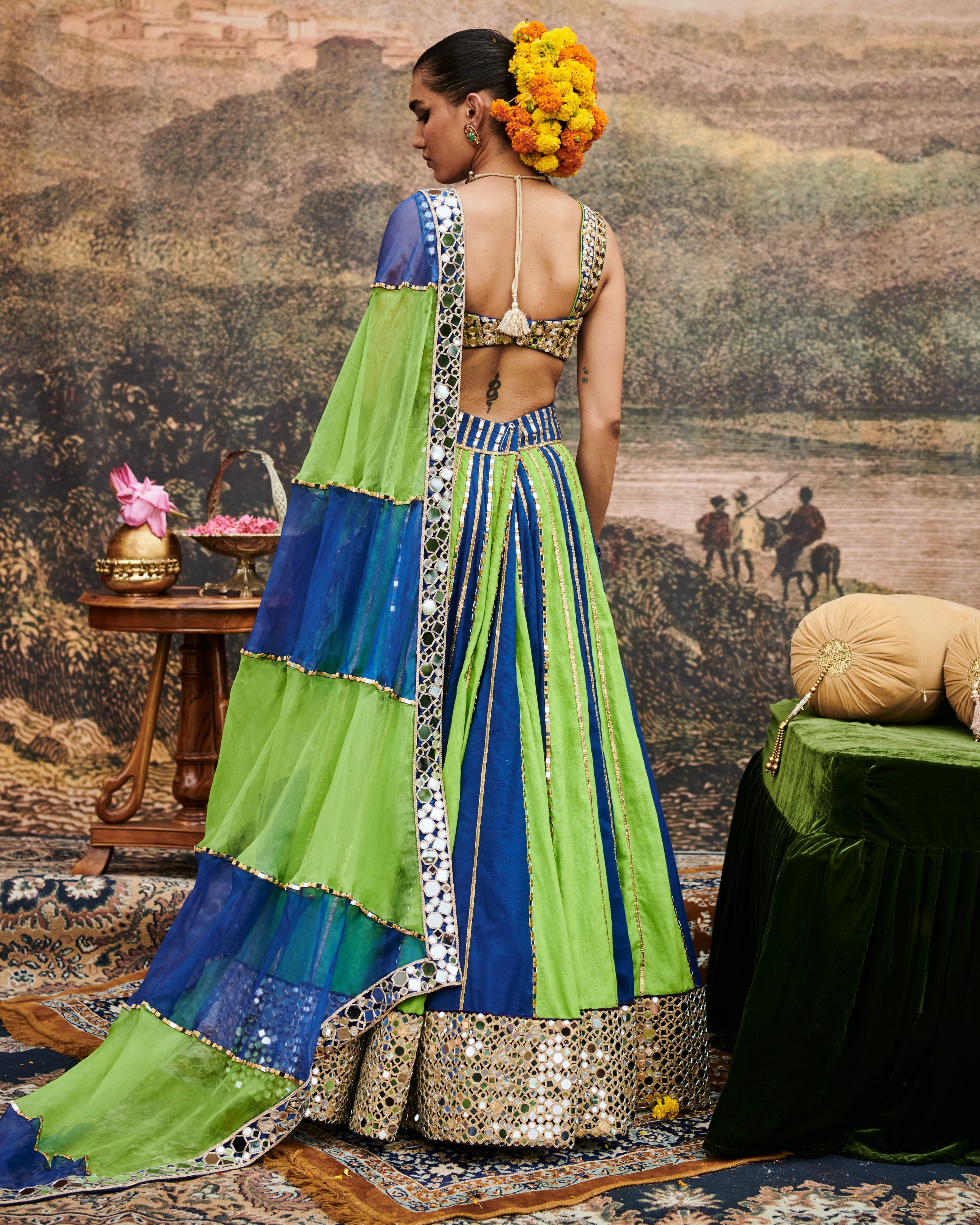 Hari Neel Lehenga Set