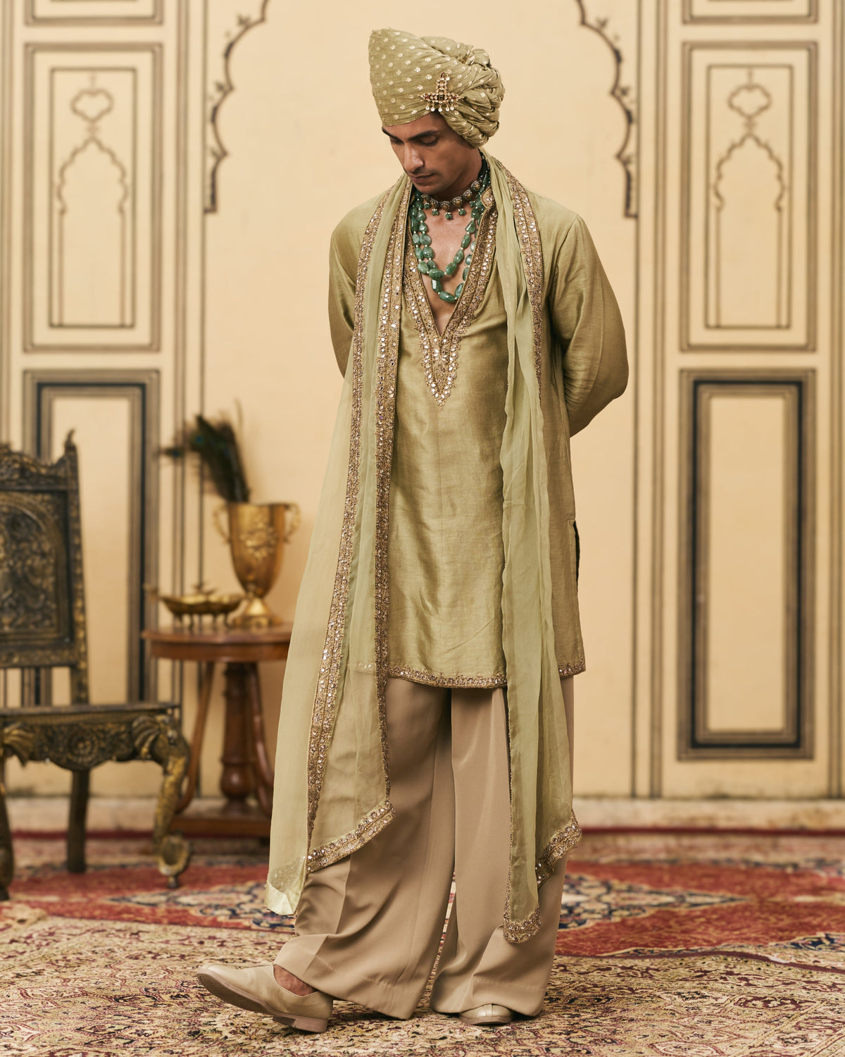 Zaitooni Olive Chanderi Kurta Set