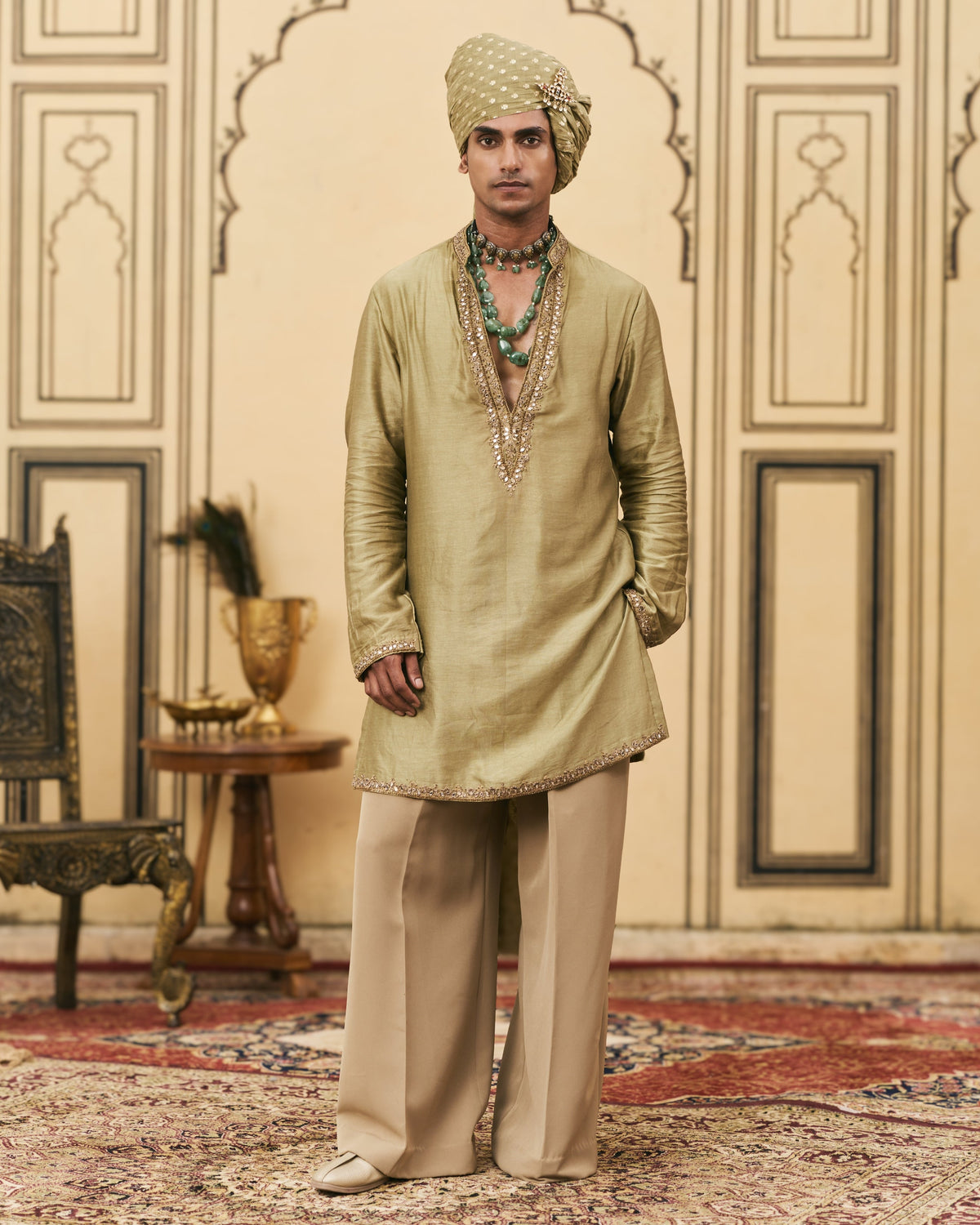 Zaitooni Olive Chanderi Kurta Set