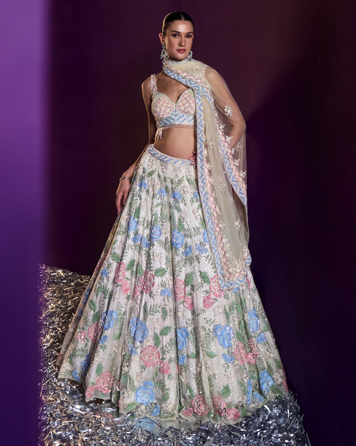 Ivory Net Lehenga Set