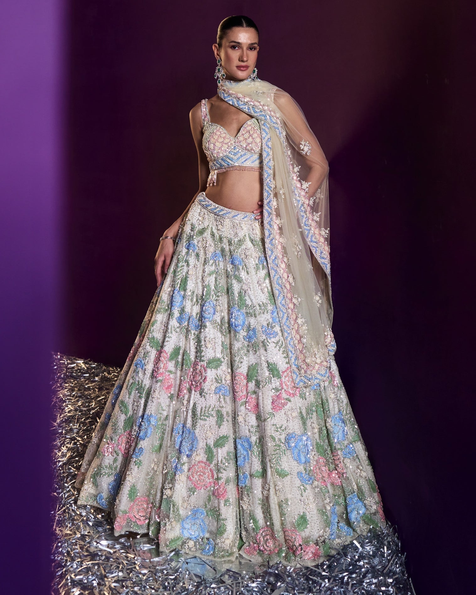 Ivory Net Lehenga Set