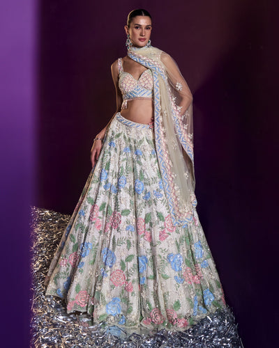 Ivory Net Lehenga Set