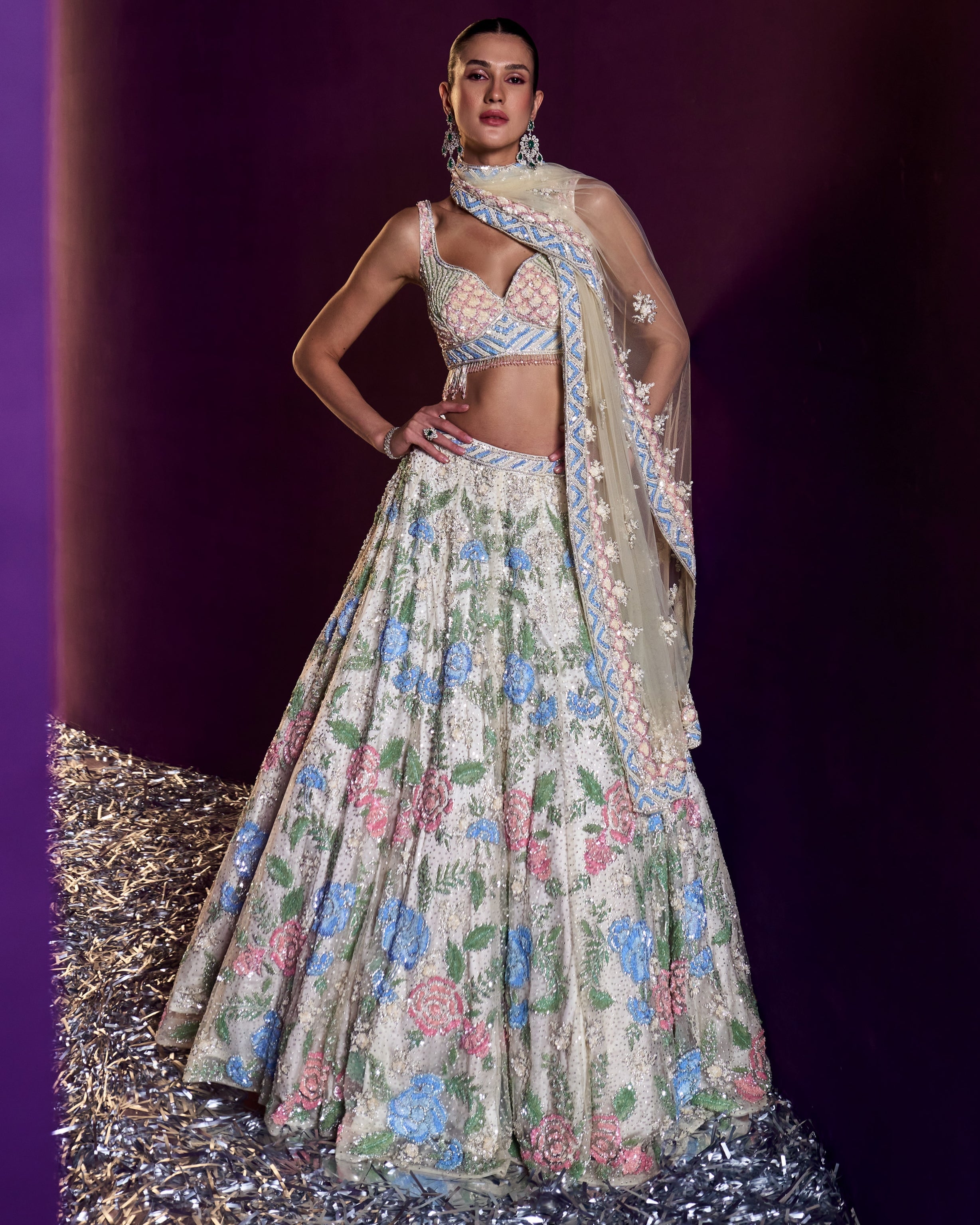 Ivory Net Lehenga Set