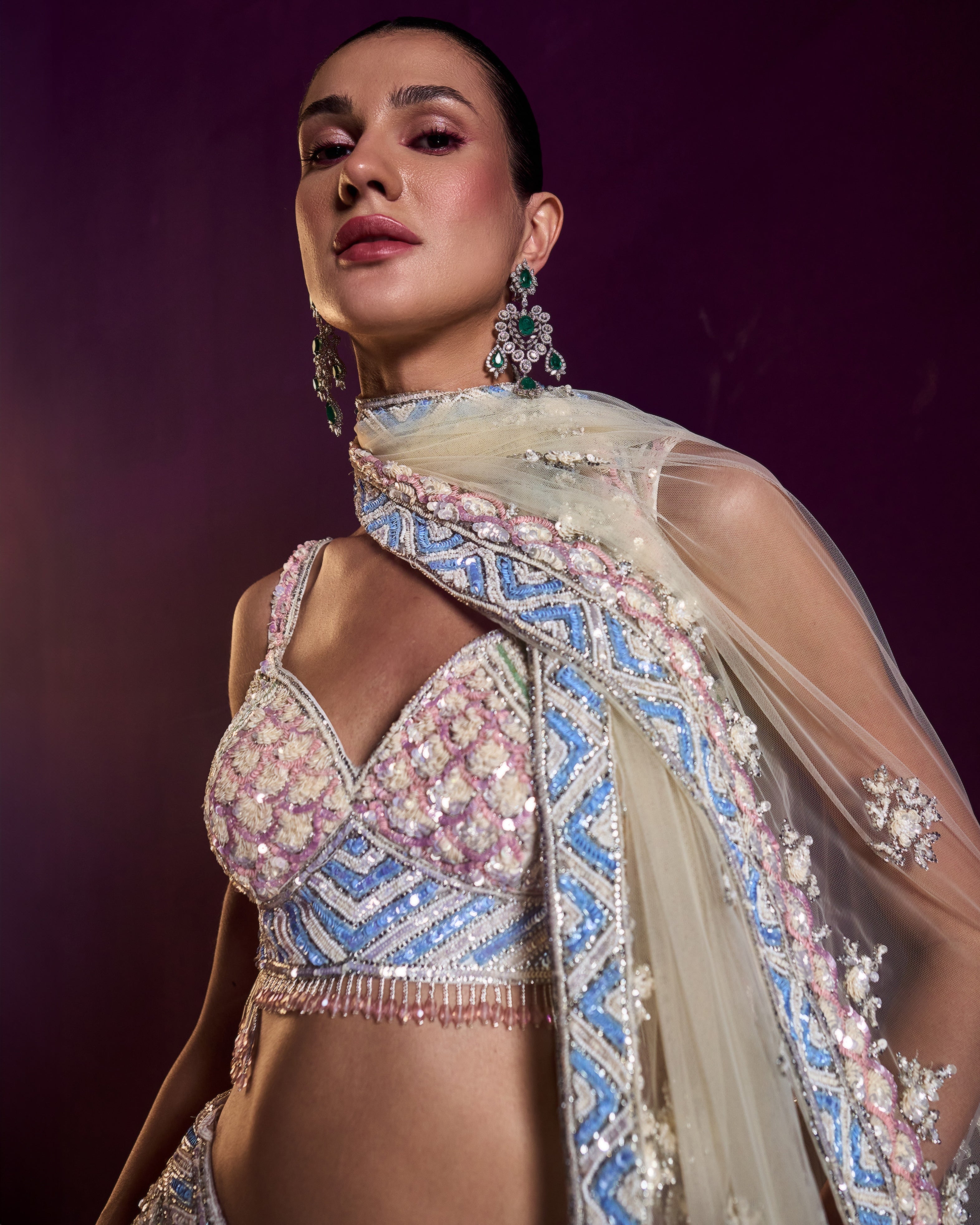 Ivory Net Lehenga Set