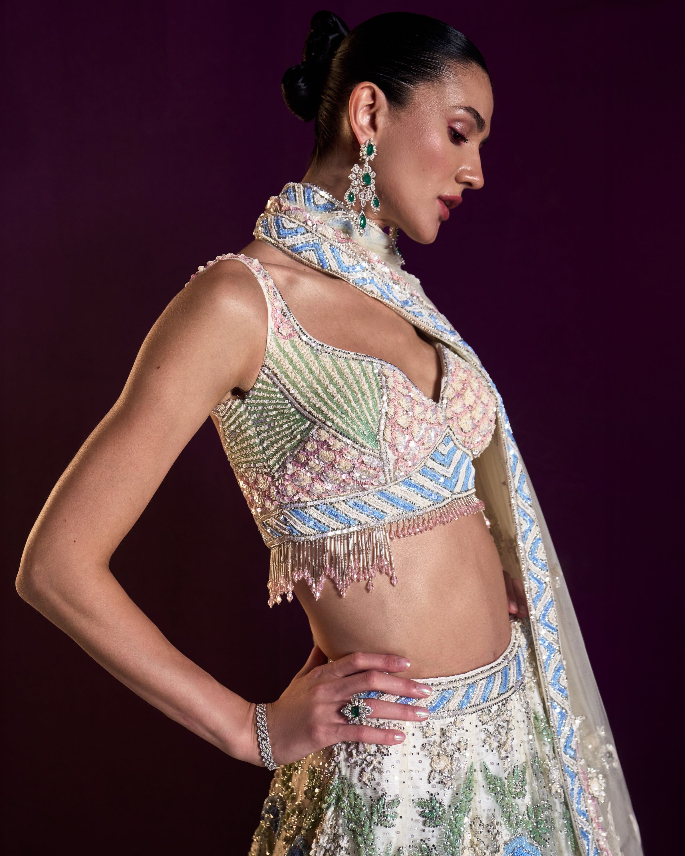 Ivory Net Lehenga Set