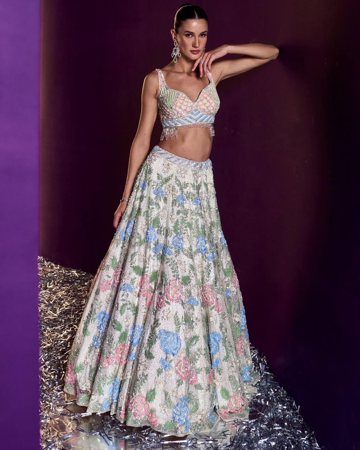 Ivory Net Lehenga Set