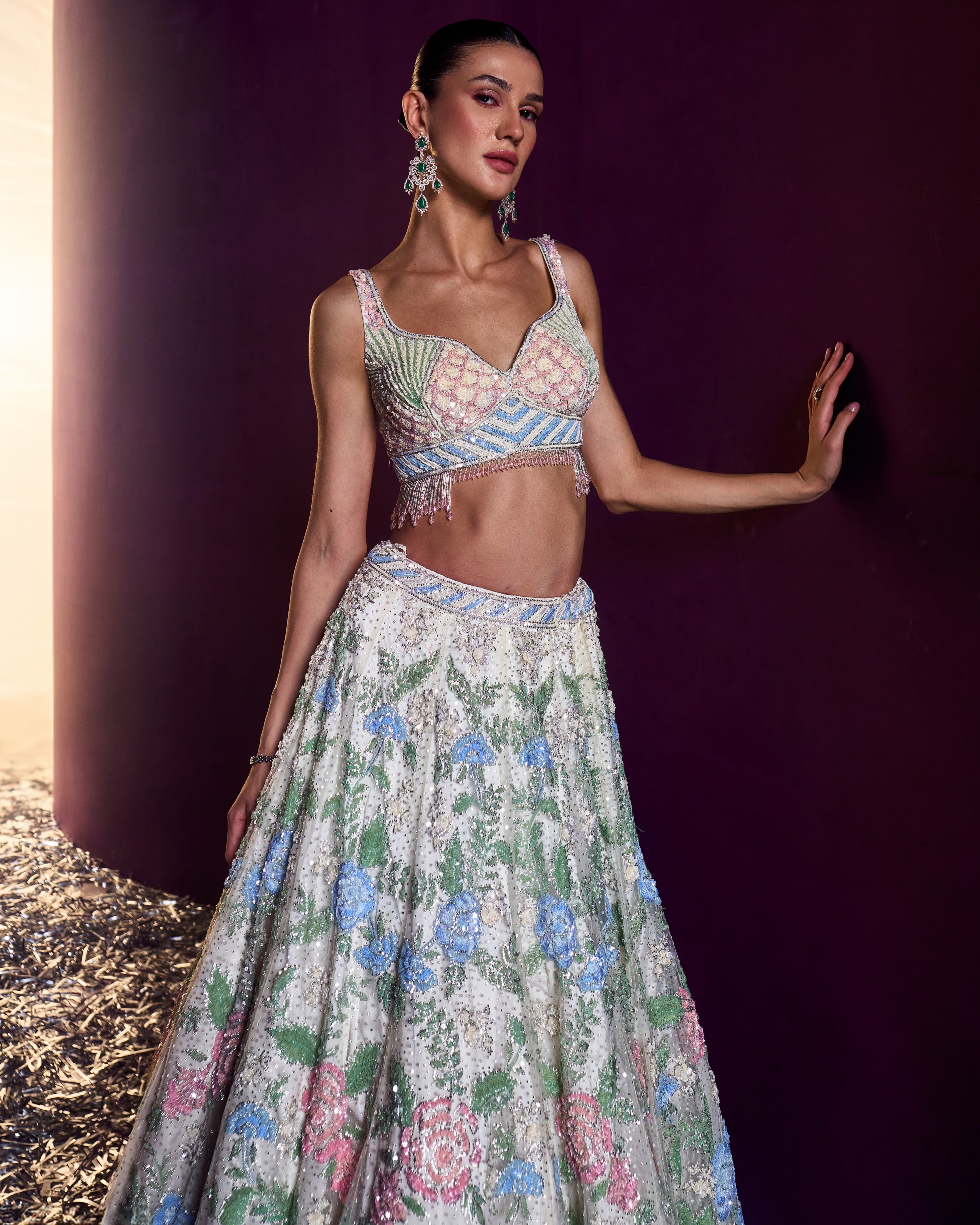 Ivory Net Lehenga Set