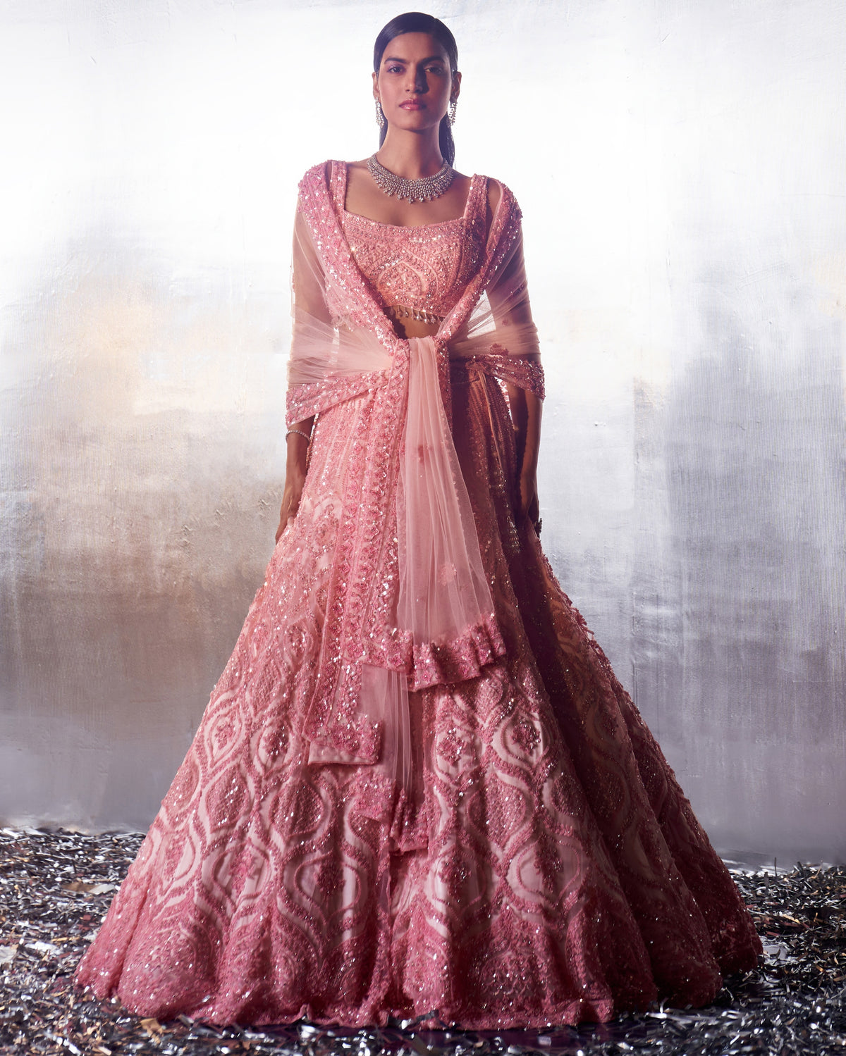 Blush Pink Net Lehenga Set