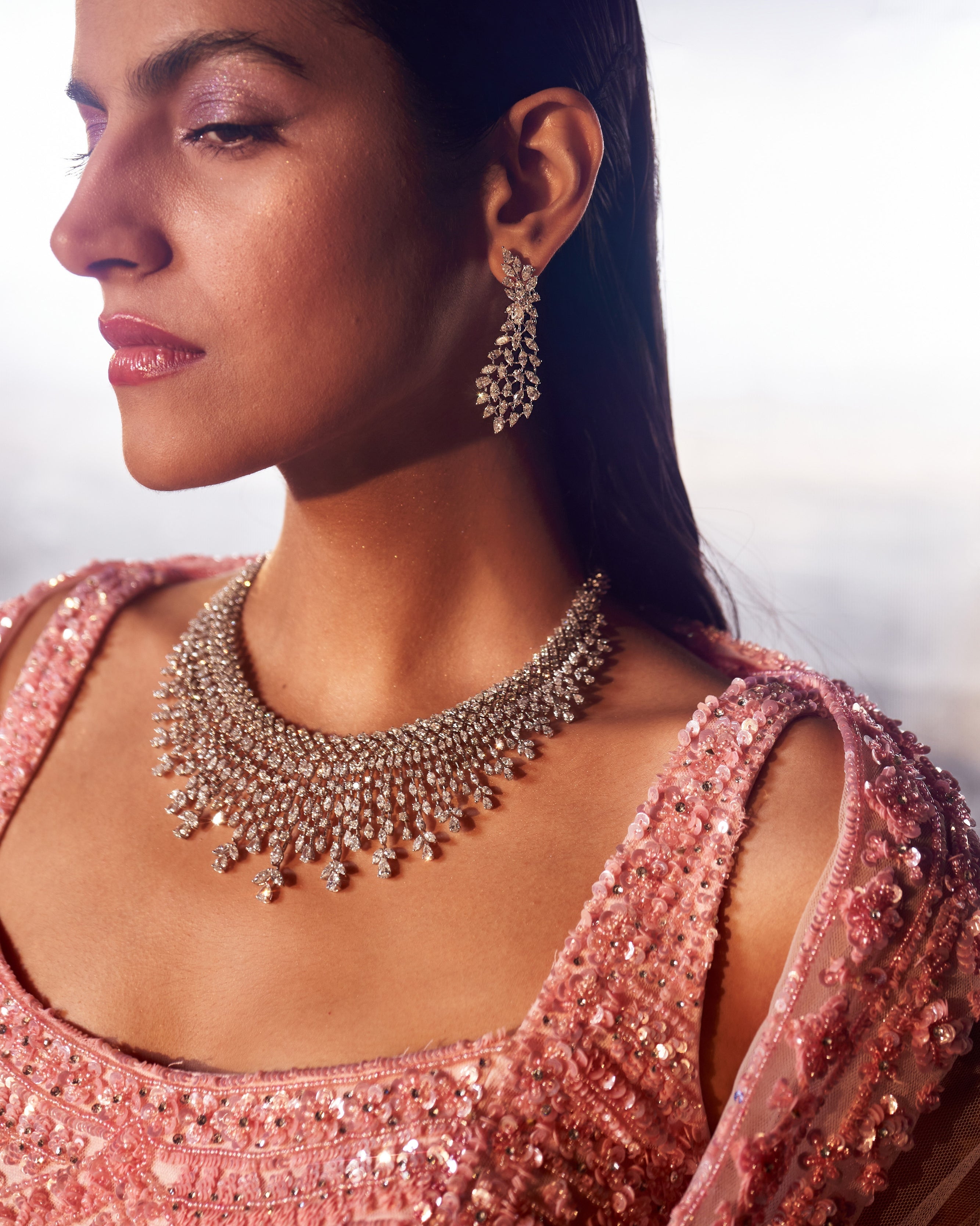 Blush Pink Net Lehenga Set