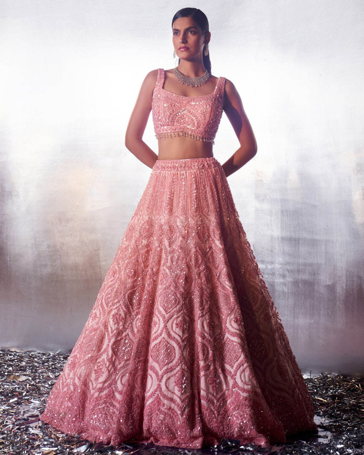 Blush Pink Net Lehenga Set