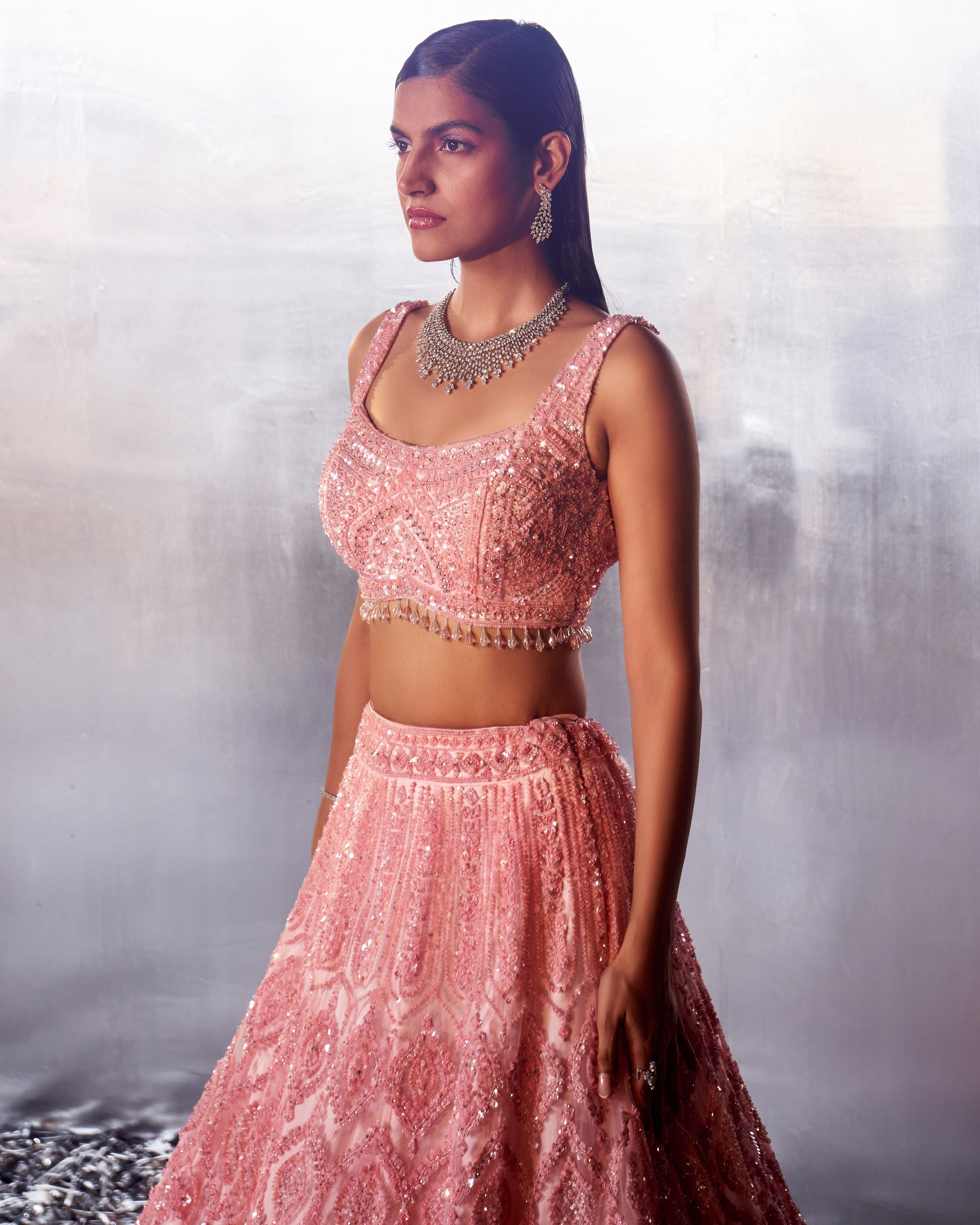 Blush Pink Net Lehenga Set