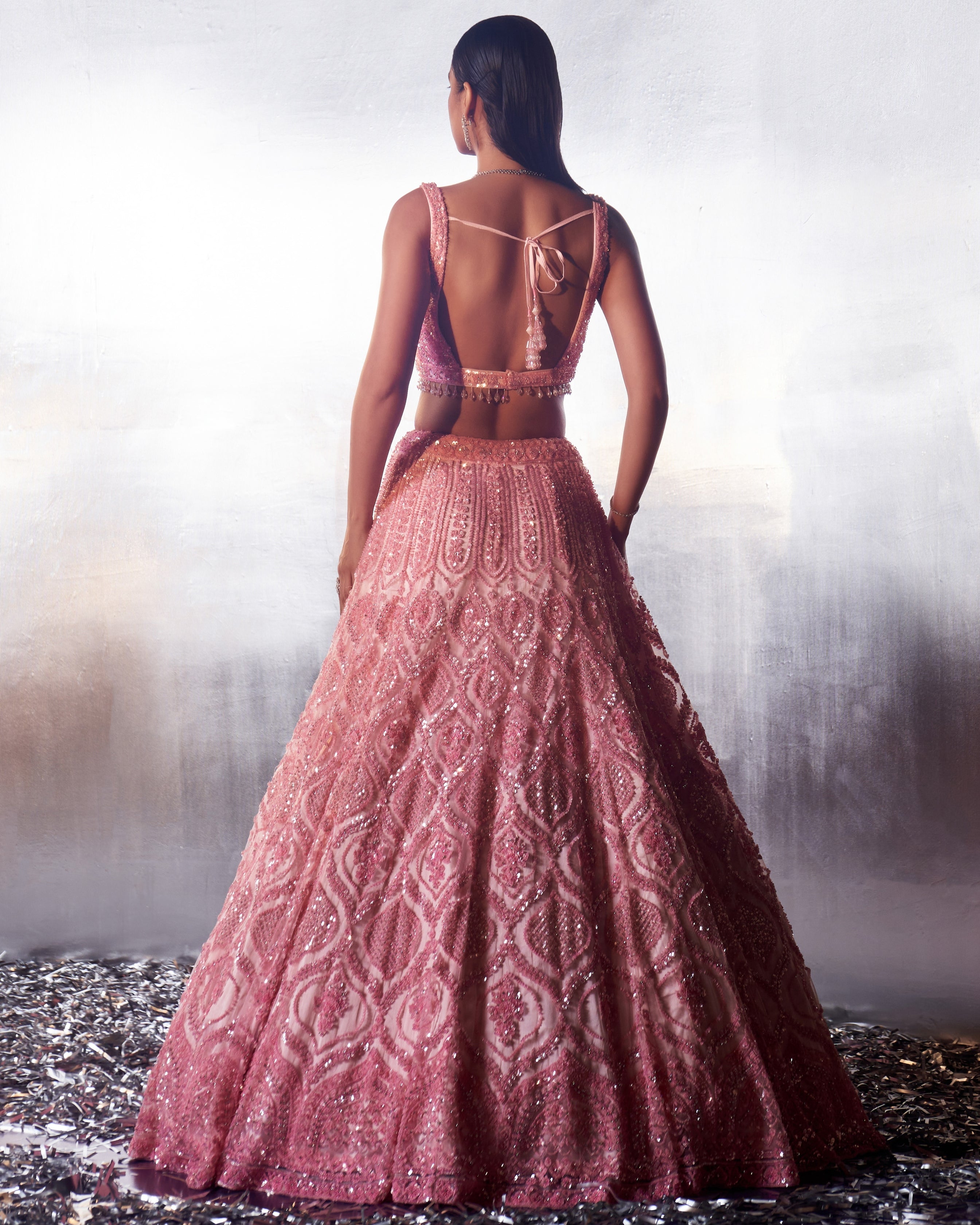 Blush Pink Net Lehenga Set