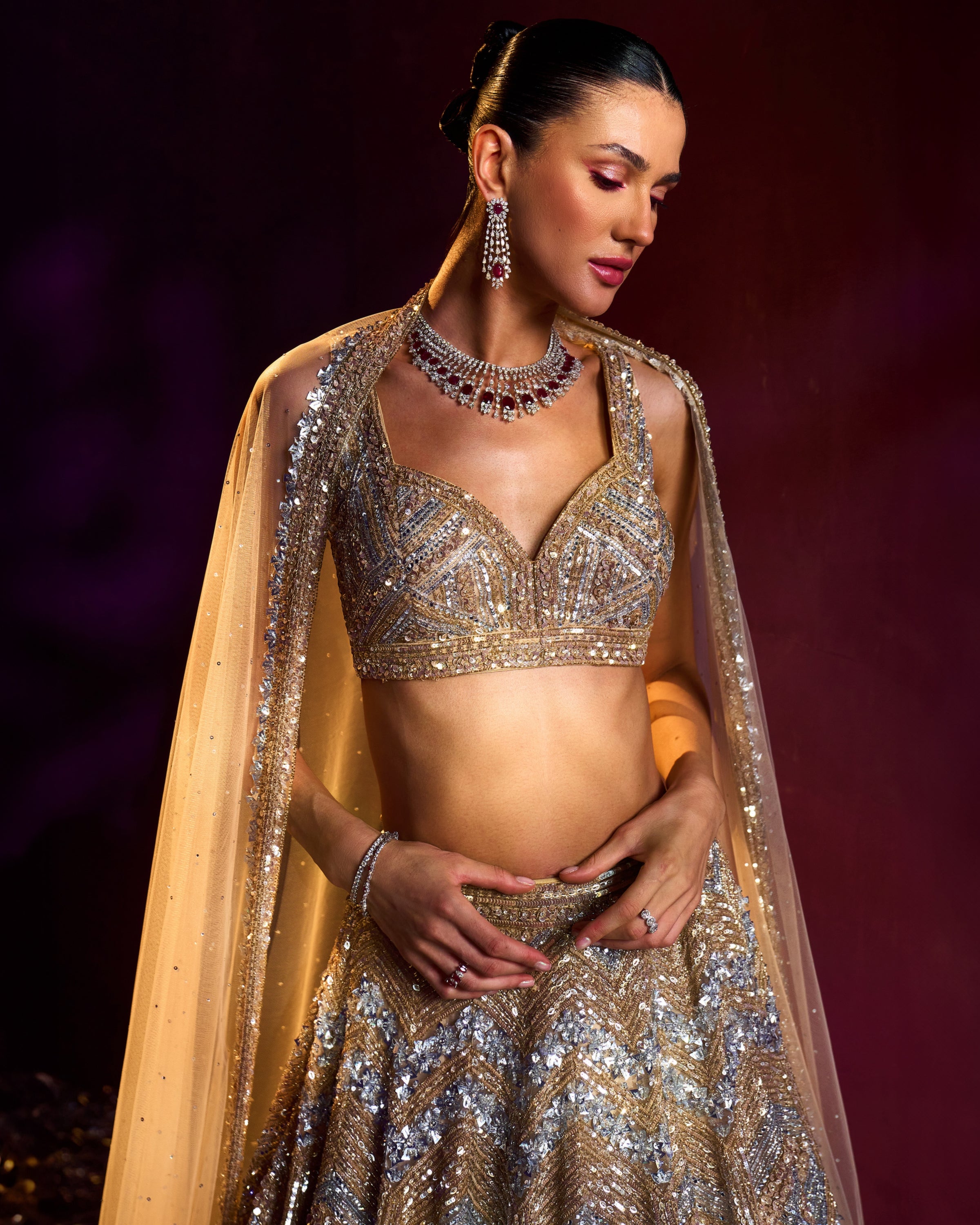 Gold Net Lehenga Set