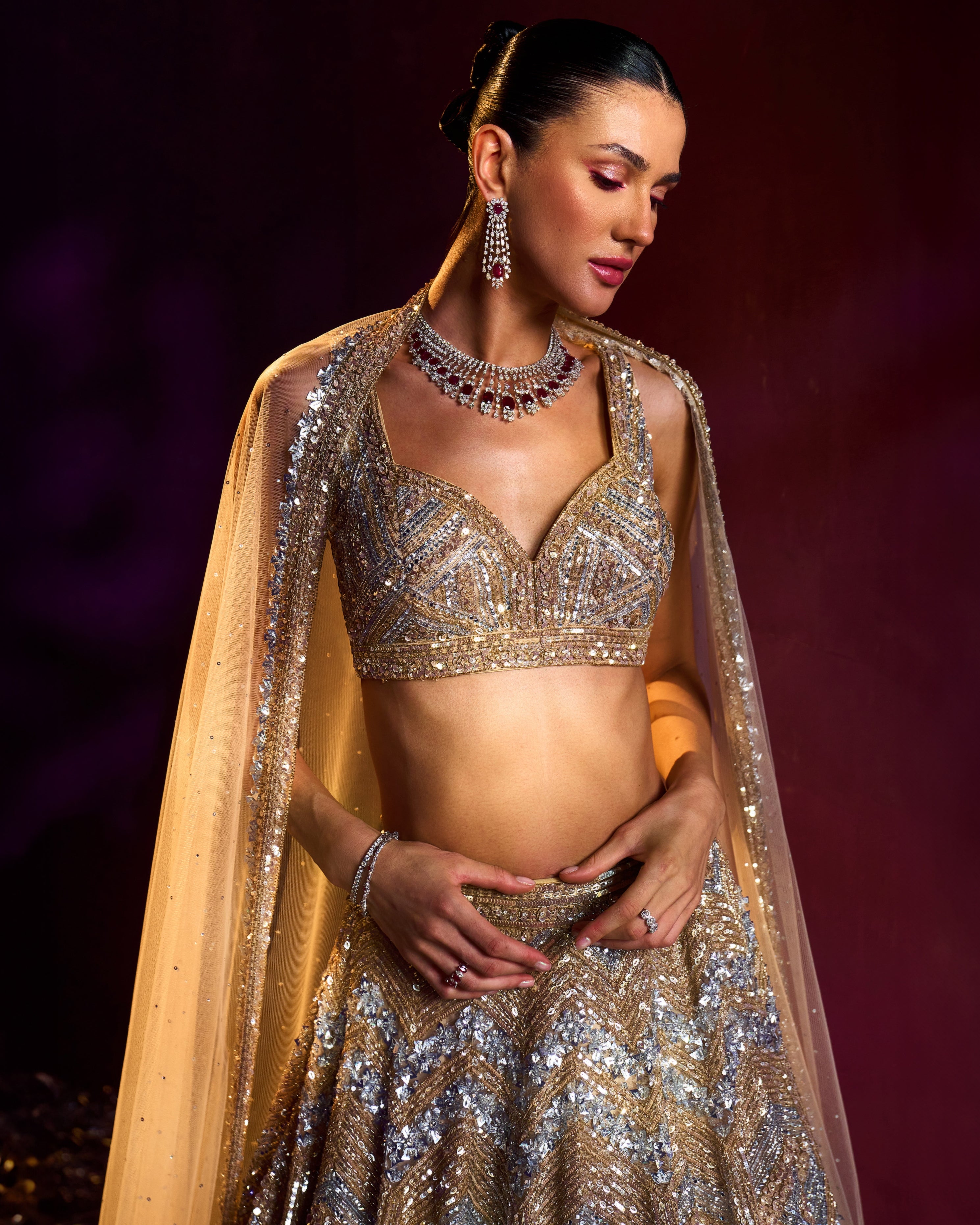 Gold Net Lehenga Set