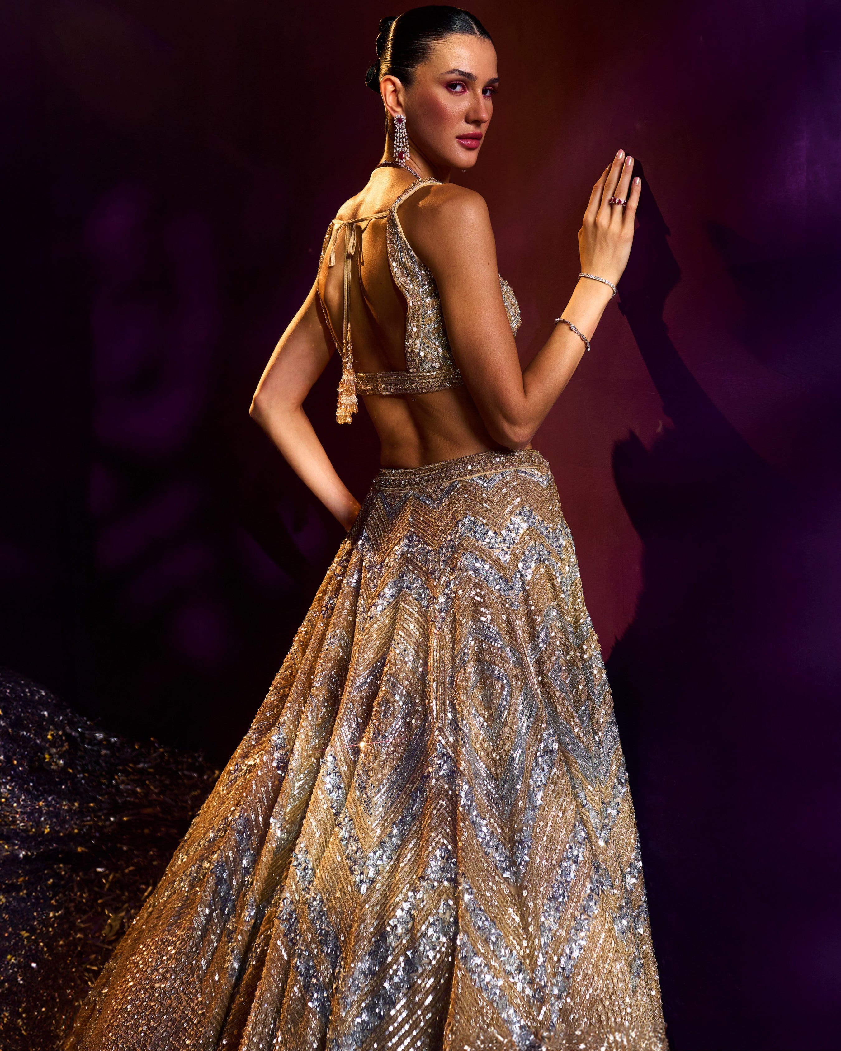 Gold Net Lehenga Set