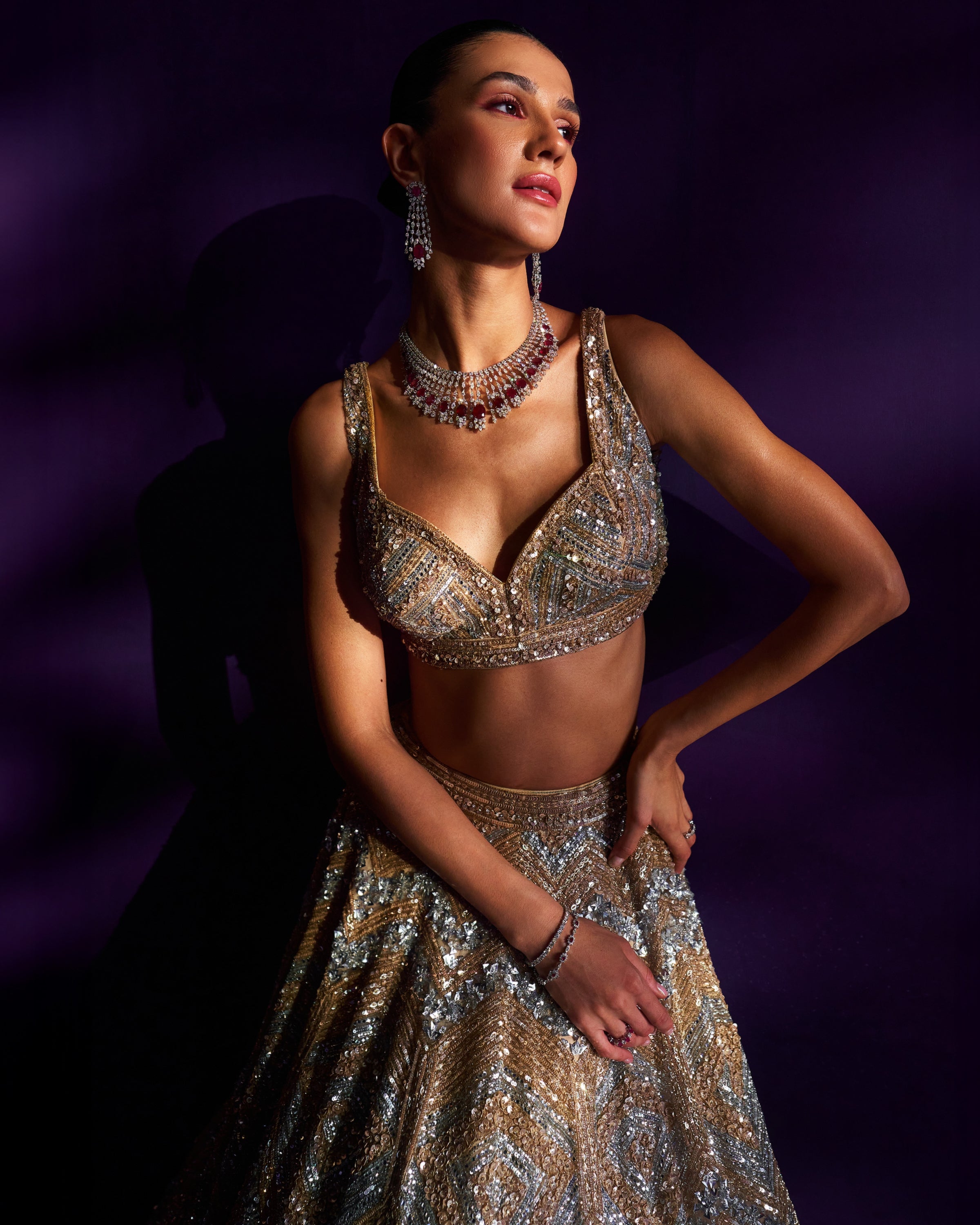 Gold Net Lehenga Set