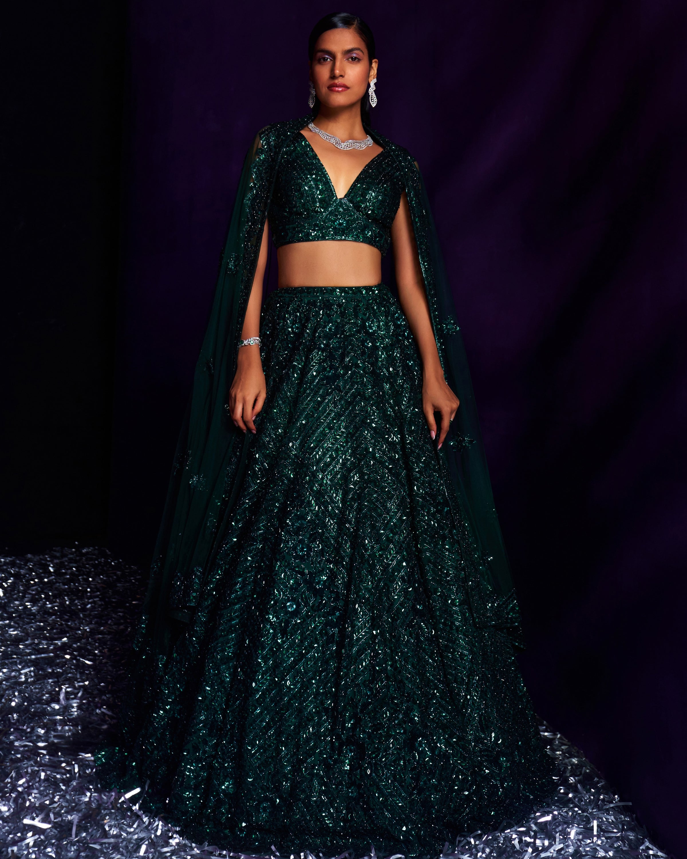 Emerald Green Net Lehenga Set