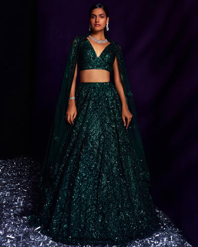 Emerald Green Net Lehenga Set