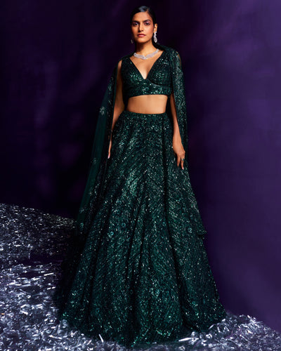 Emerald Green Net Lehenga Set
