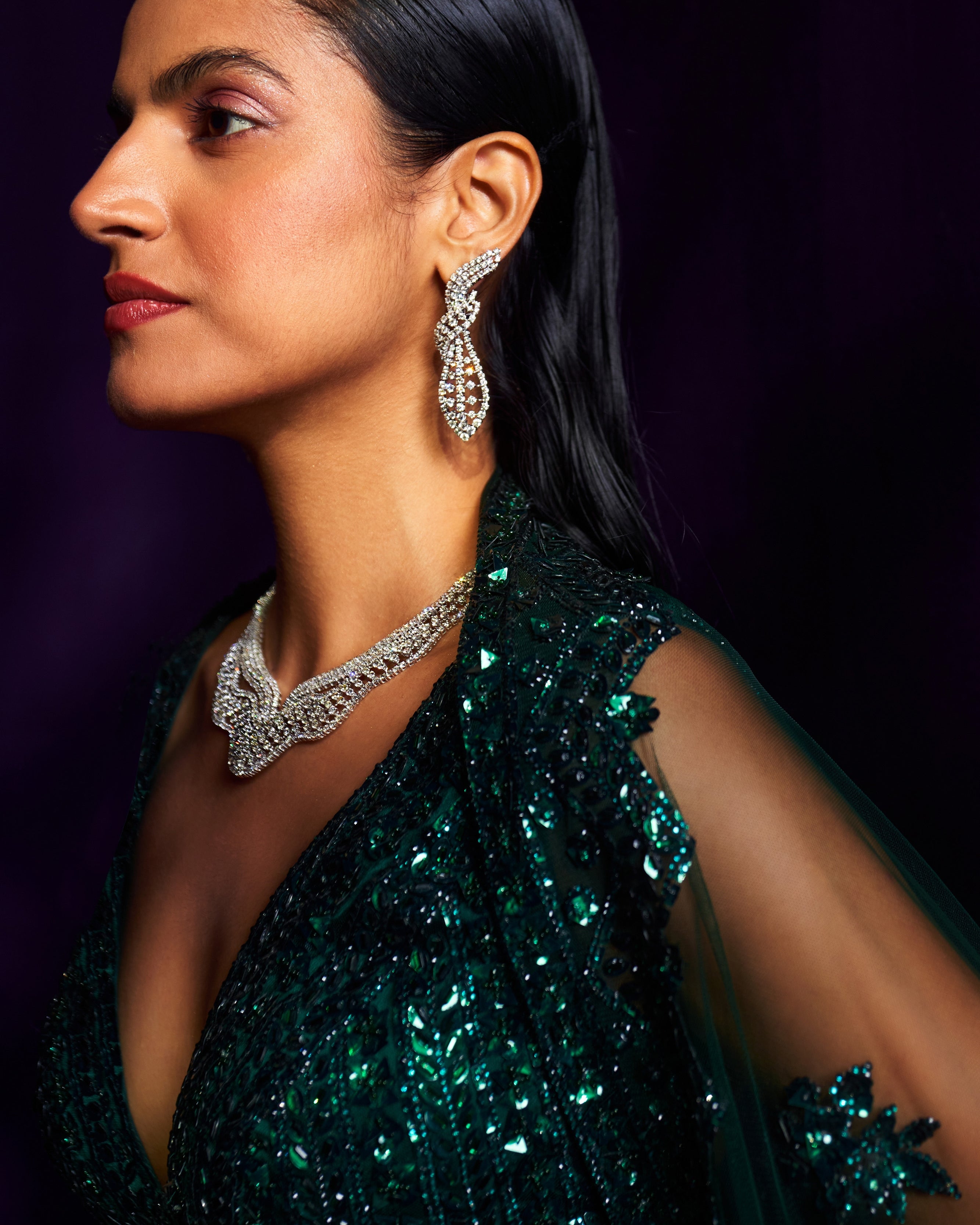 Emerald Green Net Lehenga Set