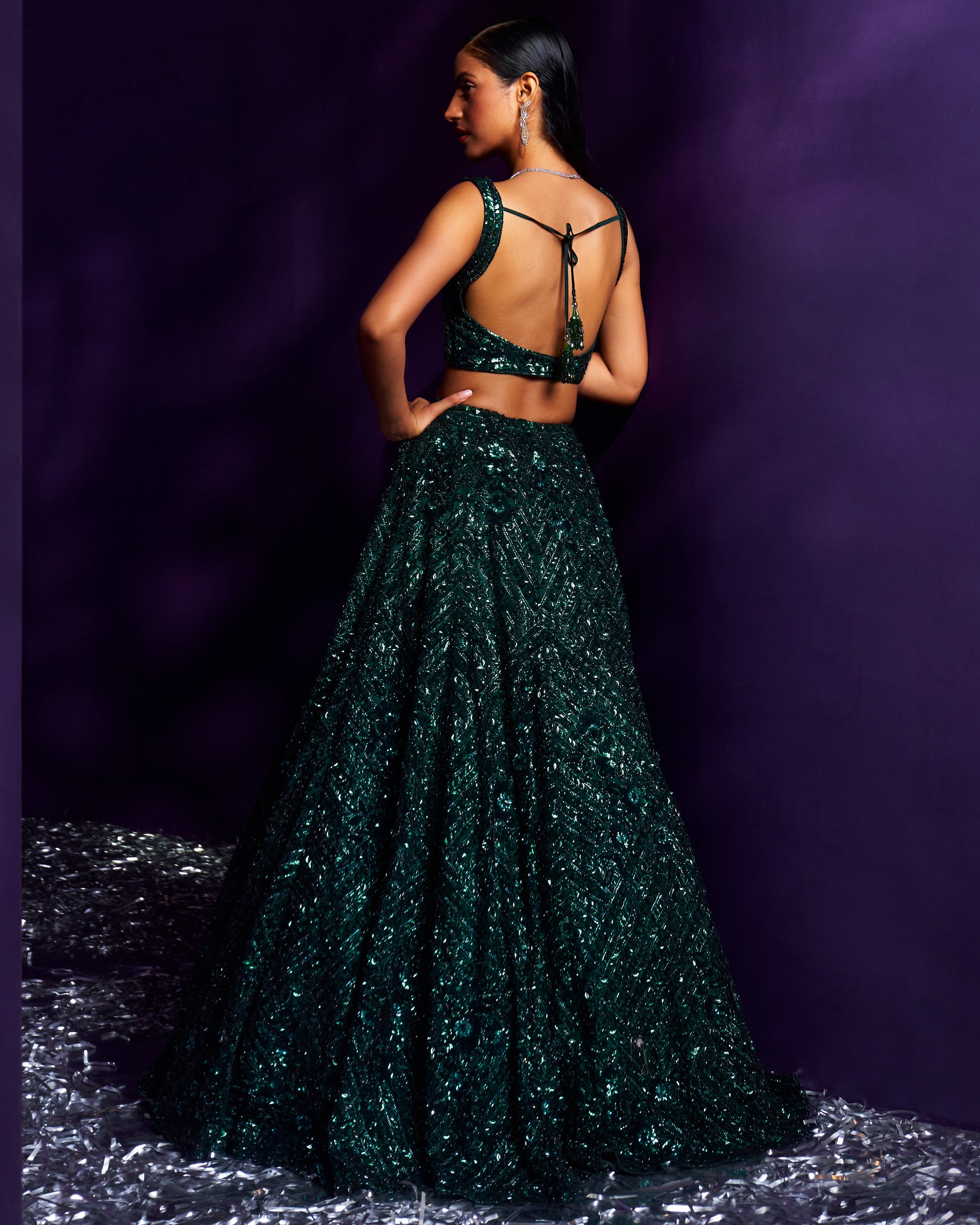 Emerald Green Net Lehenga Set