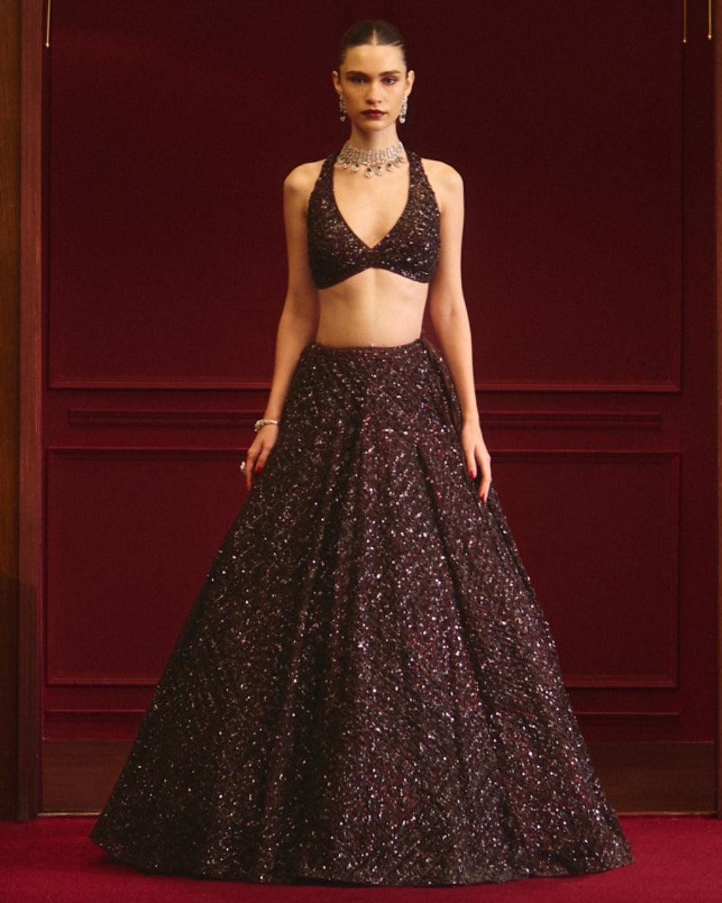 Burgundy Crown Lehenga Set