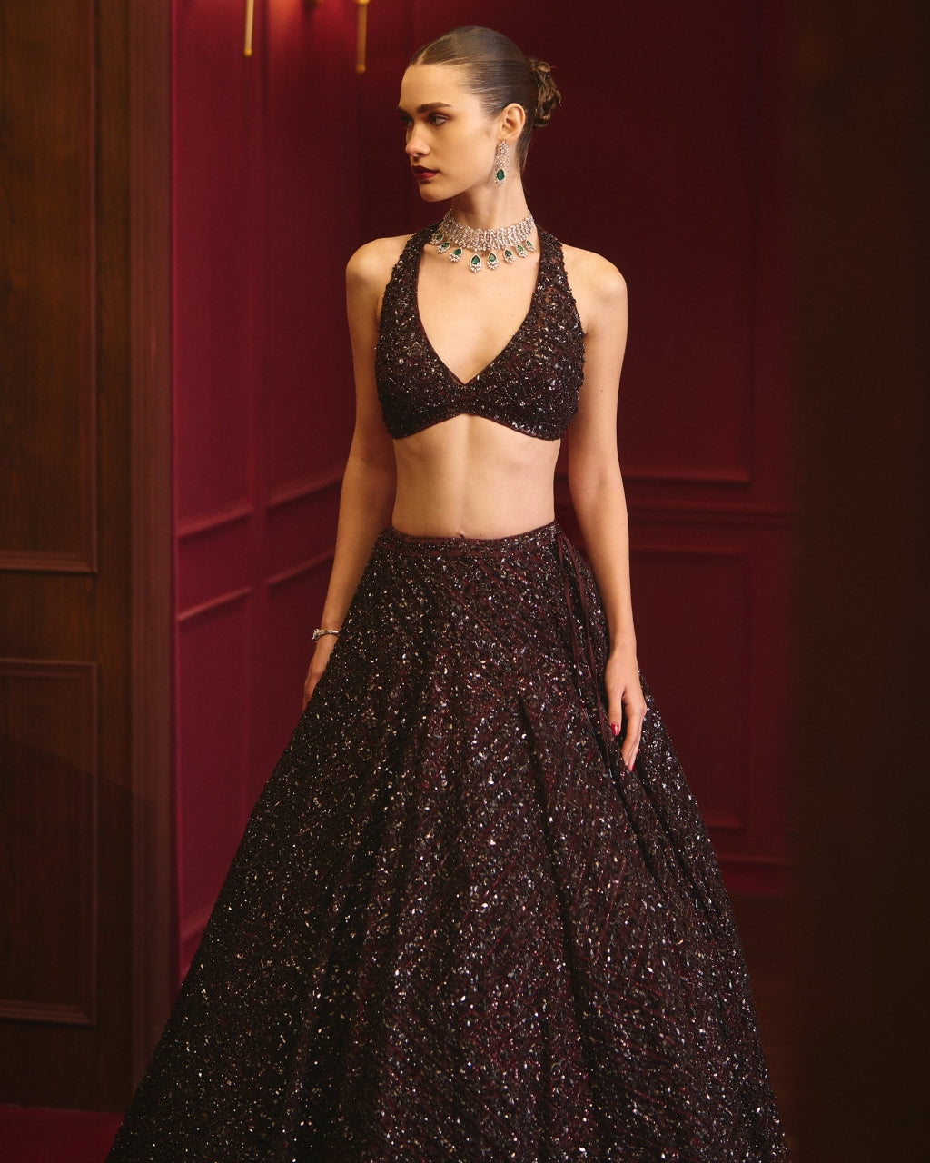 Burgundy Crown Lehenga Set