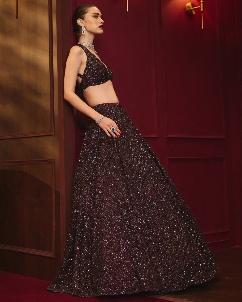Burgundy Crown Lehenga Set