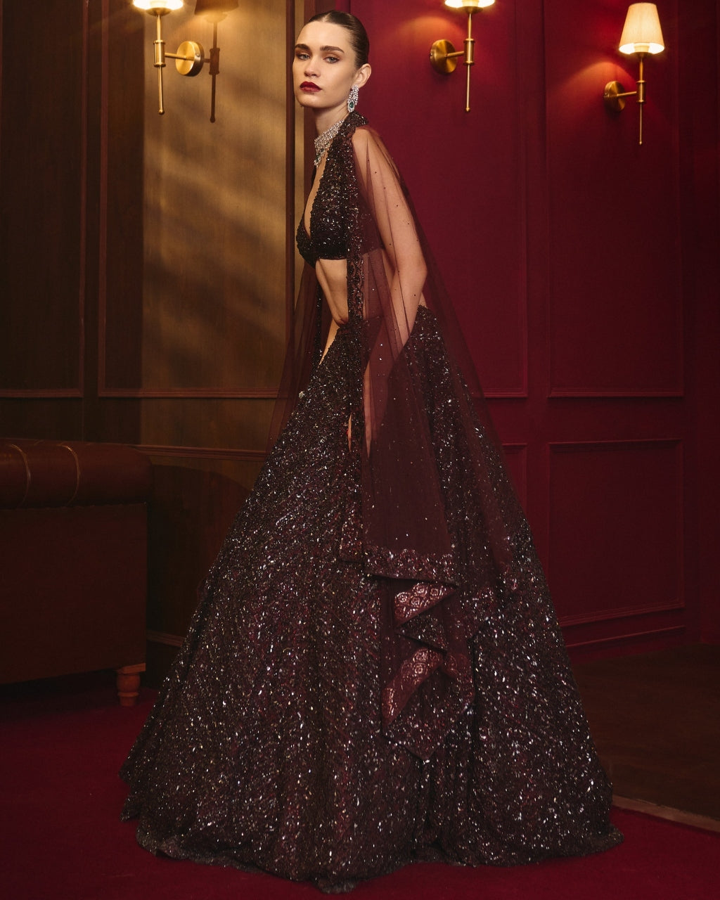 Burgundy Crown Lehenga Set
