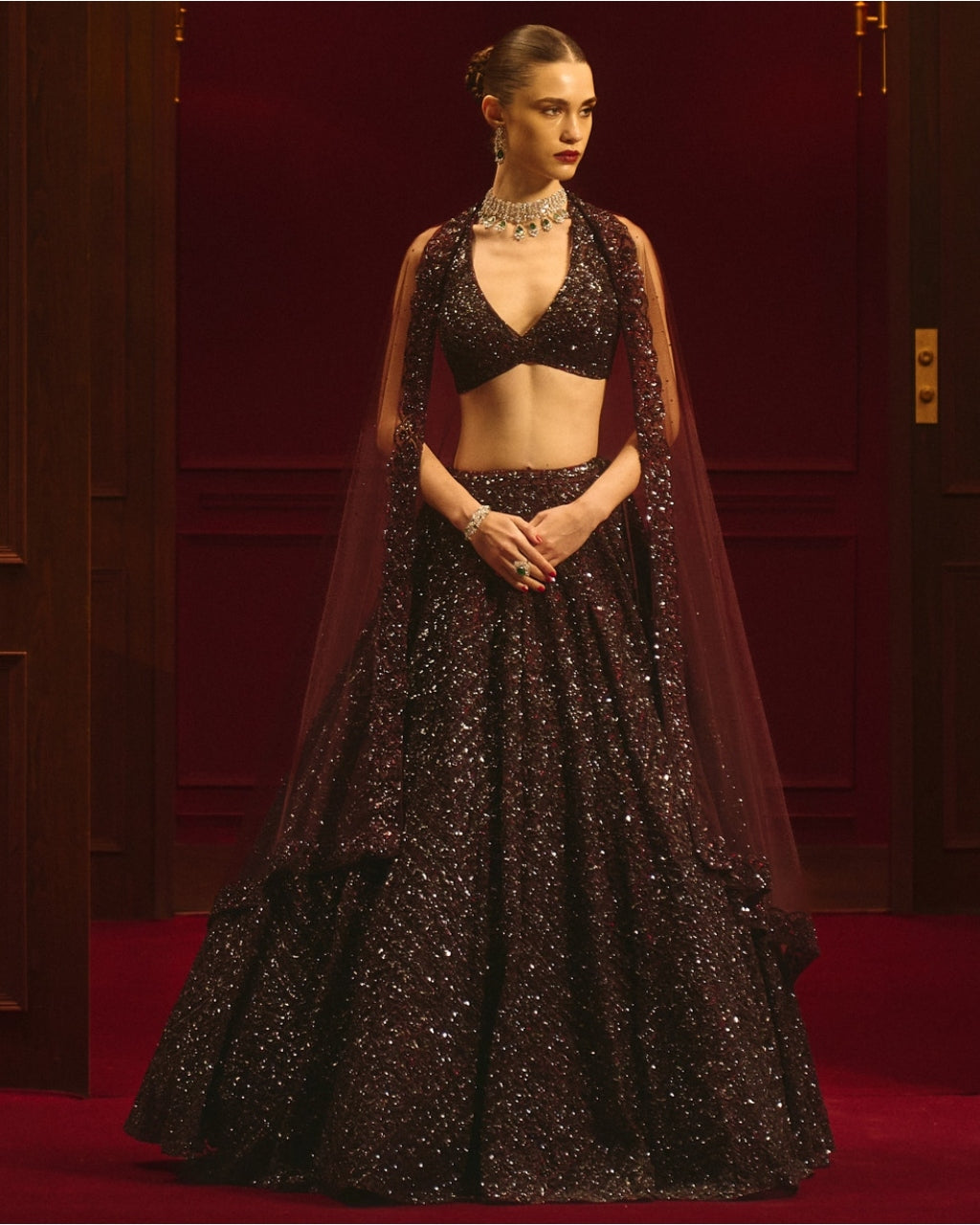 Burgundy Crown Lehenga Set