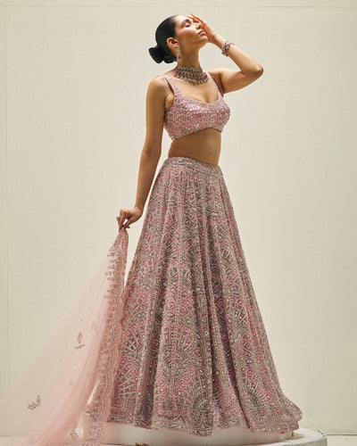 Champagne Crystal Bloom Lehenga Set