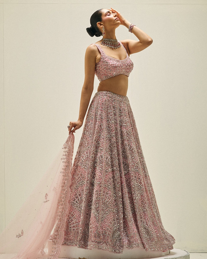 Champagne Crystal Bloom Lehenga Set