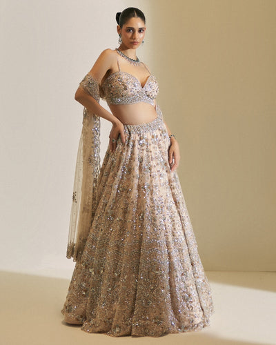 Champagne Crystal Bloom Lehenga Set