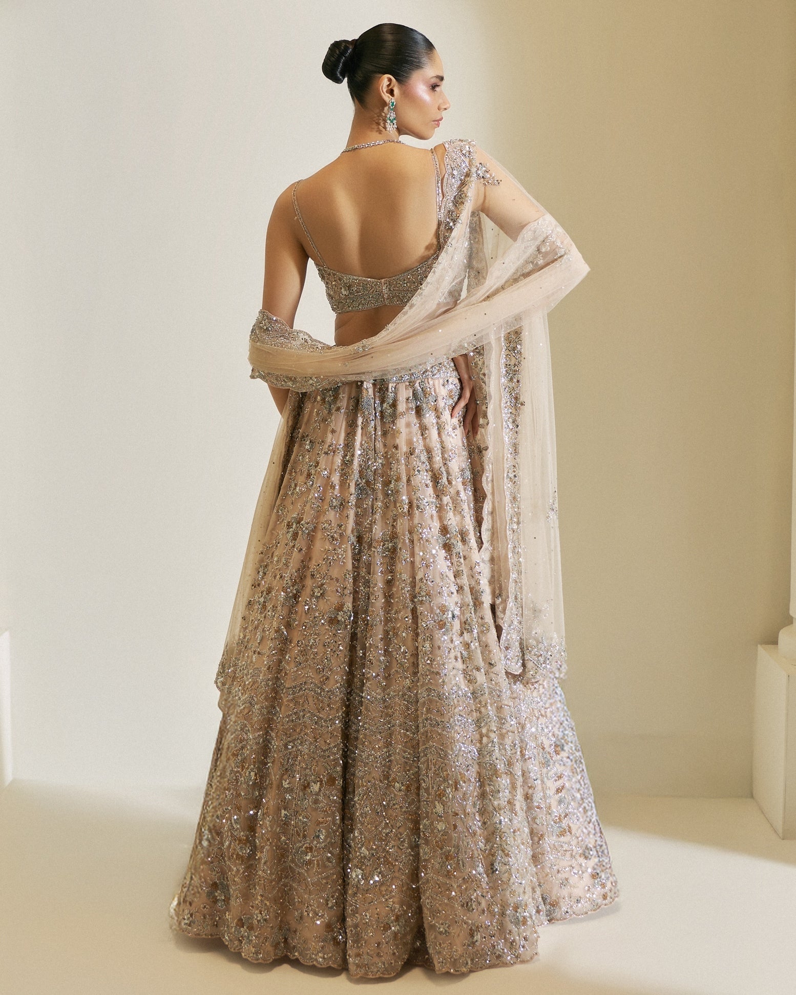Champagne Crystal Bloom Lehenga Set