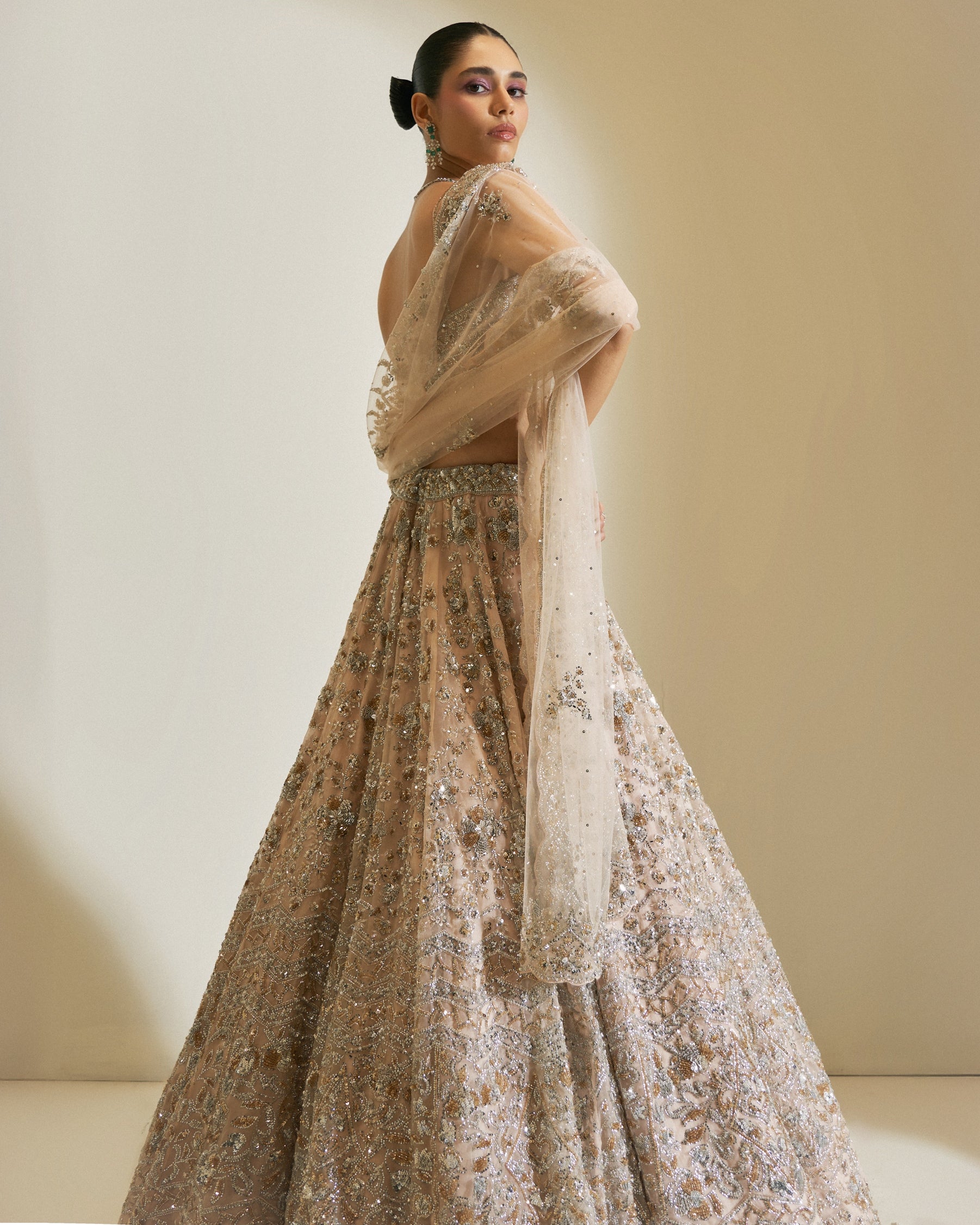 Champagne Crystal Bloom Lehenga Set