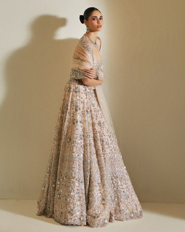 Champagne Crystal Bloom Lehenga Set