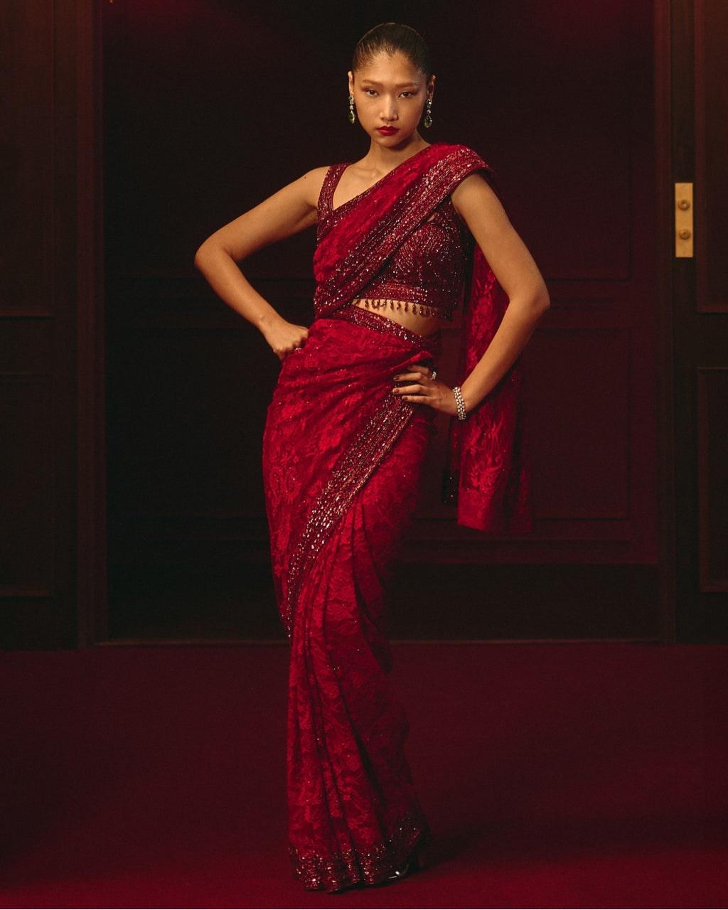 Crimson Dominion Sari Set