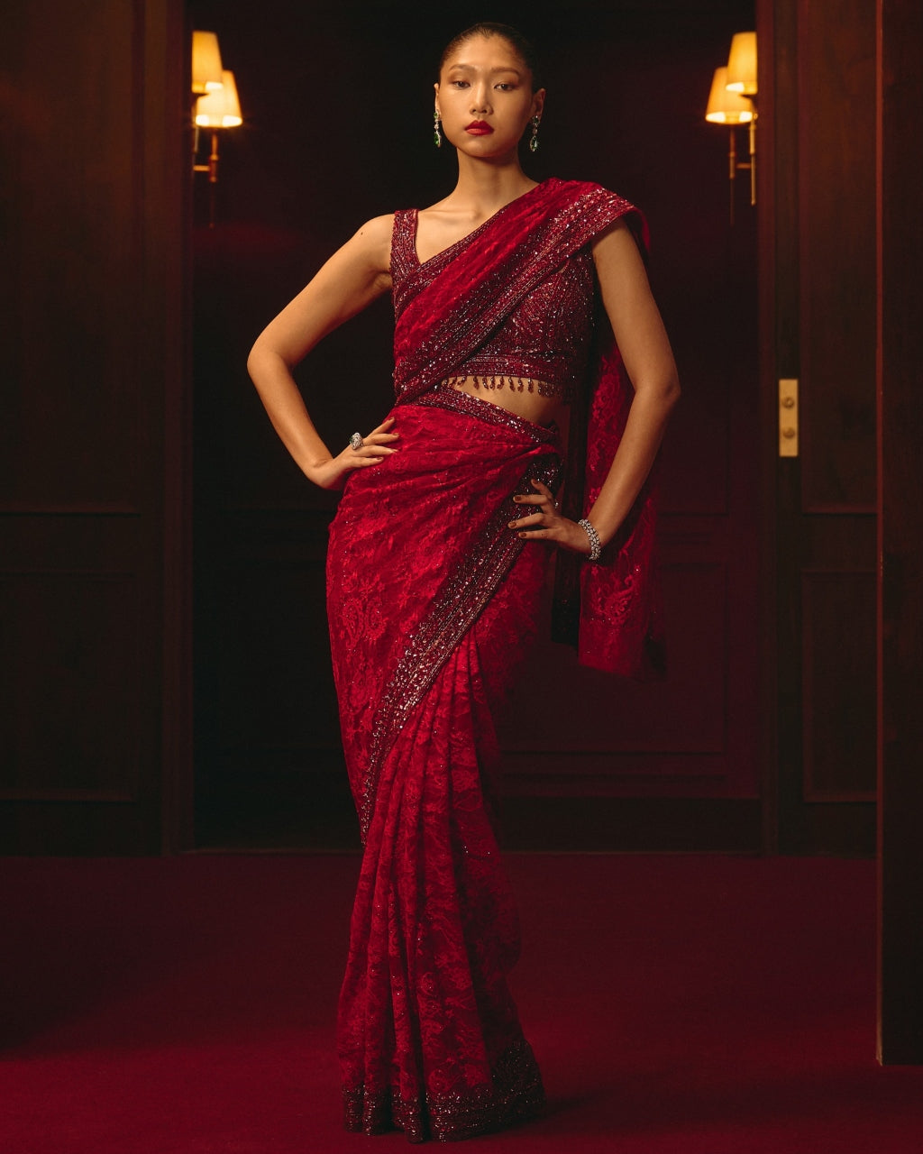 Crimson Dominion Sari Set