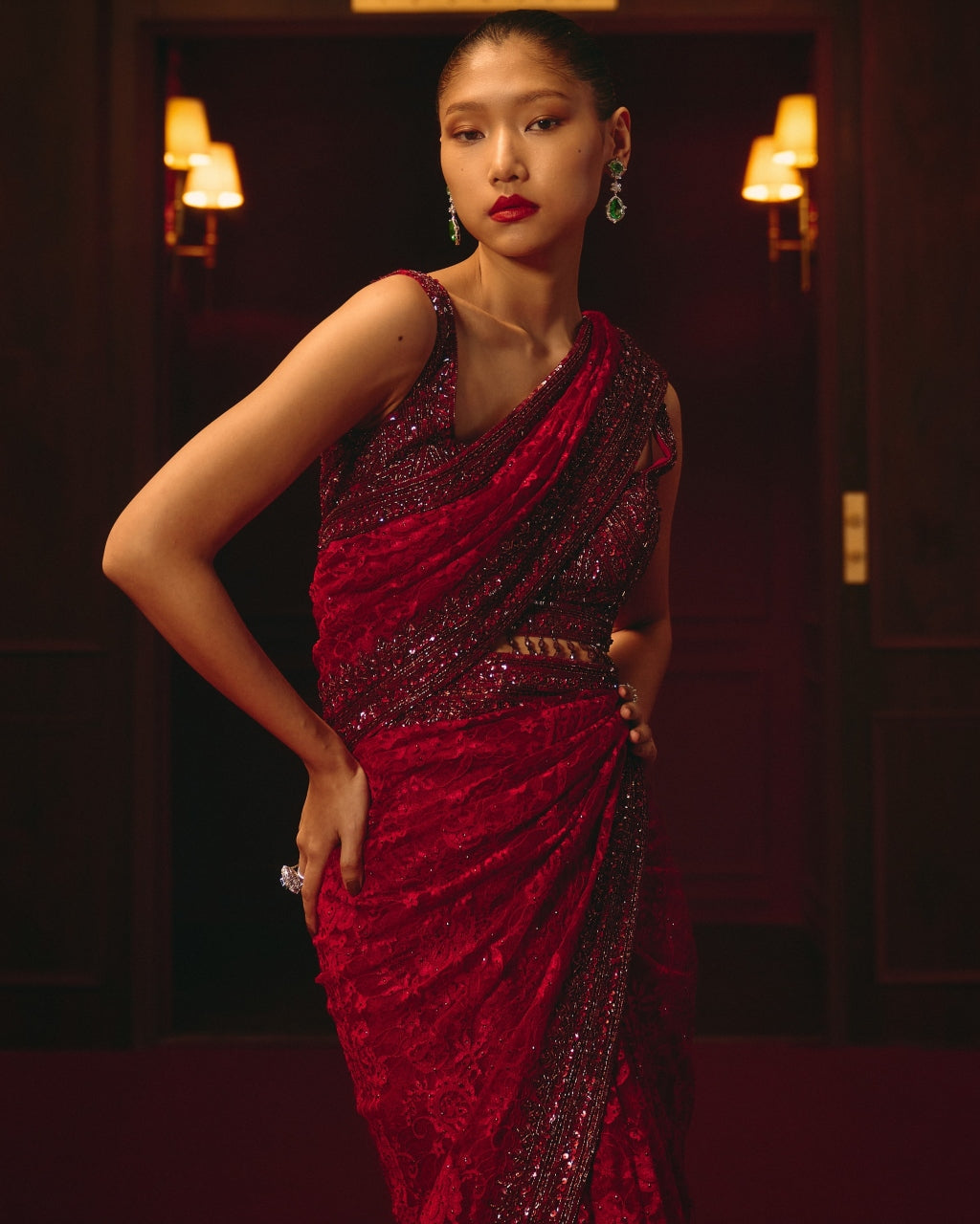 Crimson Dominion Sari Set
