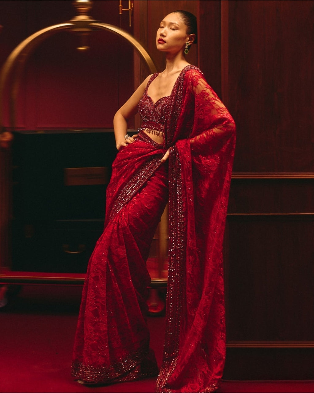 Crimson Dominion Sari Set