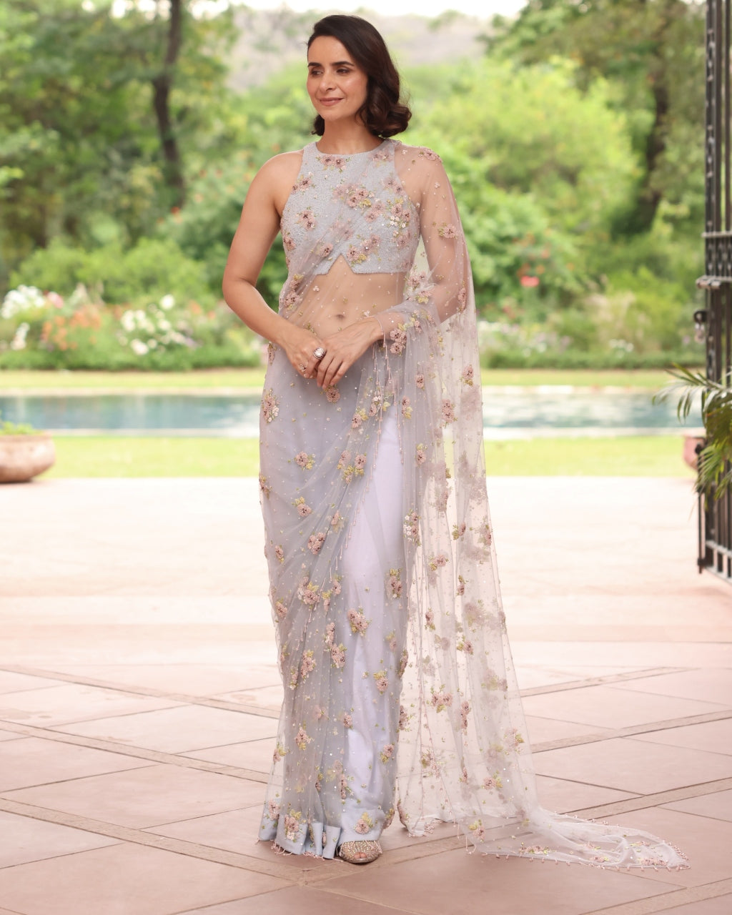 Ice Blue Crystal Garden Sari