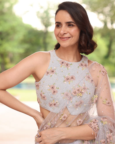 Ice Blue Crystal Garden Sari